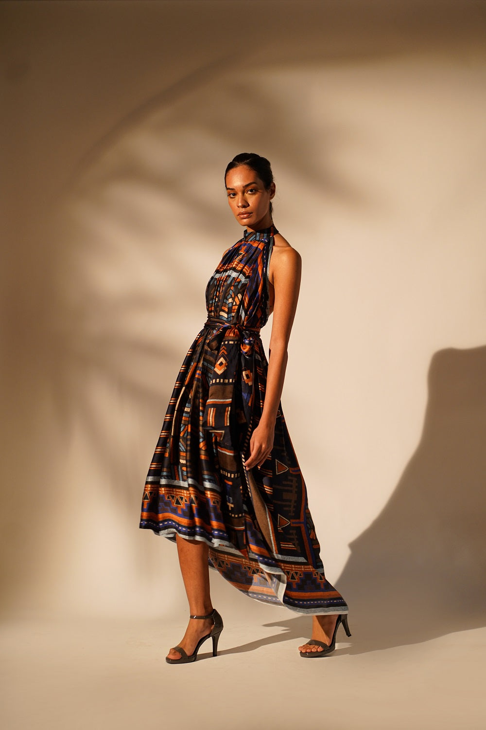 Midnight Blue Aztec Print Halter Neck Dress for Women - Boho Chic Summer Maxi Dress for Beach, Party & Vacation