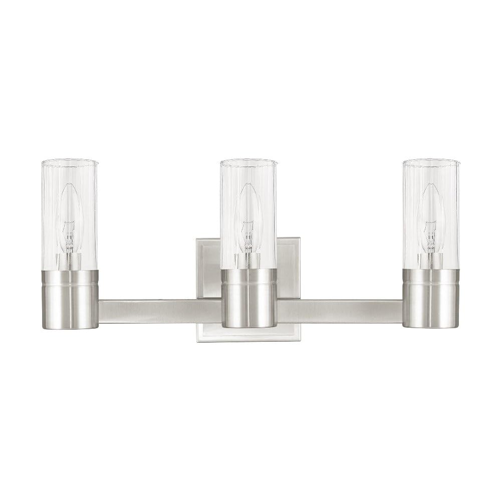Livex Lighting 50683-91 Midtown 3-Light Bathroom Vanity Light Fixture in Brushed Nickel - Perfect for Modern Bathrooms, Powder Rooms & Spa-Like Retreats
