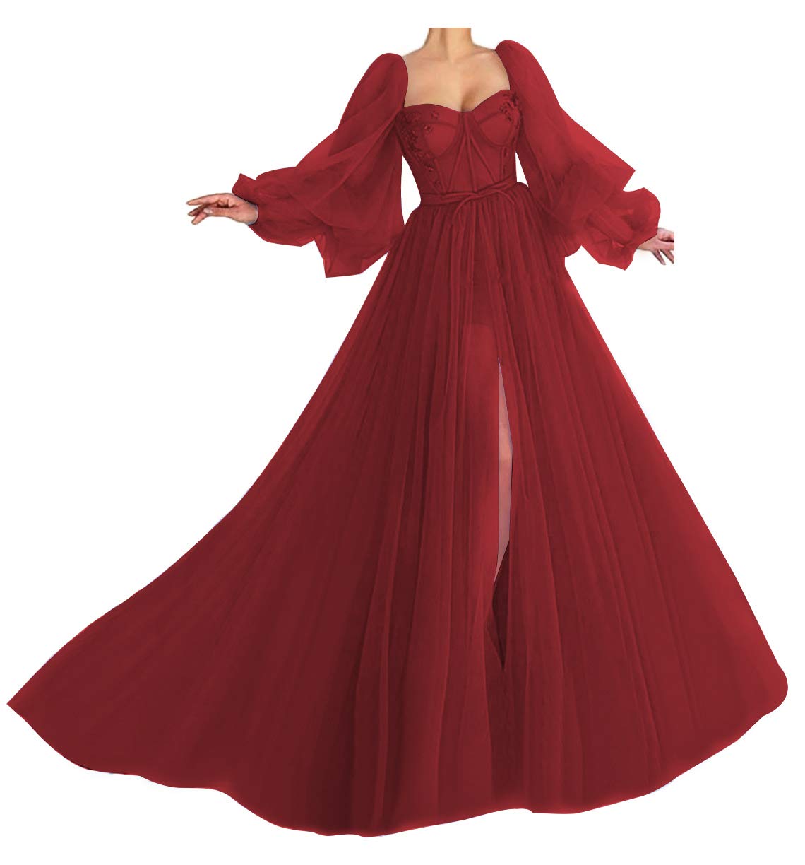 Elegant Wine Red Prom Dress with Puffy Sleeves - Plus Size Ball Gown Tulle Dress for Women (Size 6) | Perfect for Homecoming, Formal Events & Photoshoots
