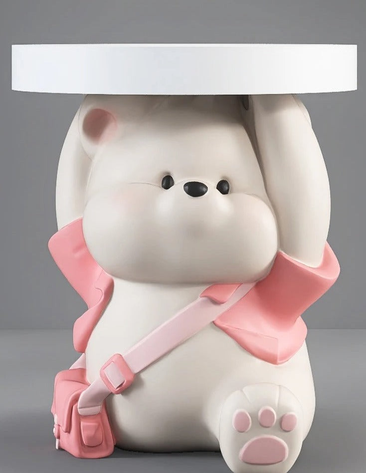 Vigorous Bear Statue Side Table with Bluetooth Speaker - Decorative Home Accent for Living Room, Bedroom & Office | Handbag Holder & Shopping Organizer