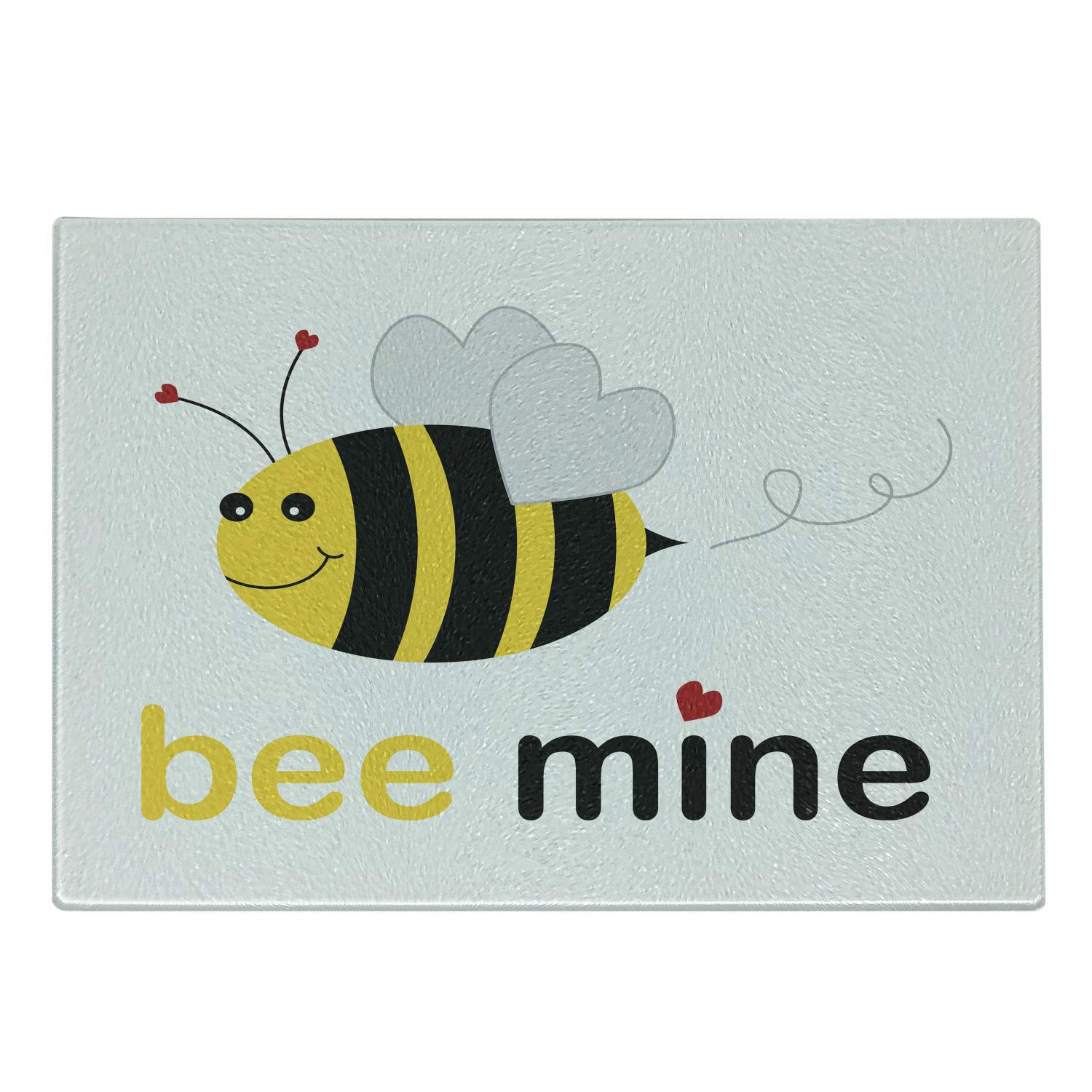 Ambesonne Honey Bee Themed Heart-Shaped Glass Cutting Board - Decorative Serving Tray for Kitchen, Small Size in Yellow, Charcoal Grey & White | Perfect for Valentine's Day Gifts, Romantic Dinners & Bee-Themed Home Decor