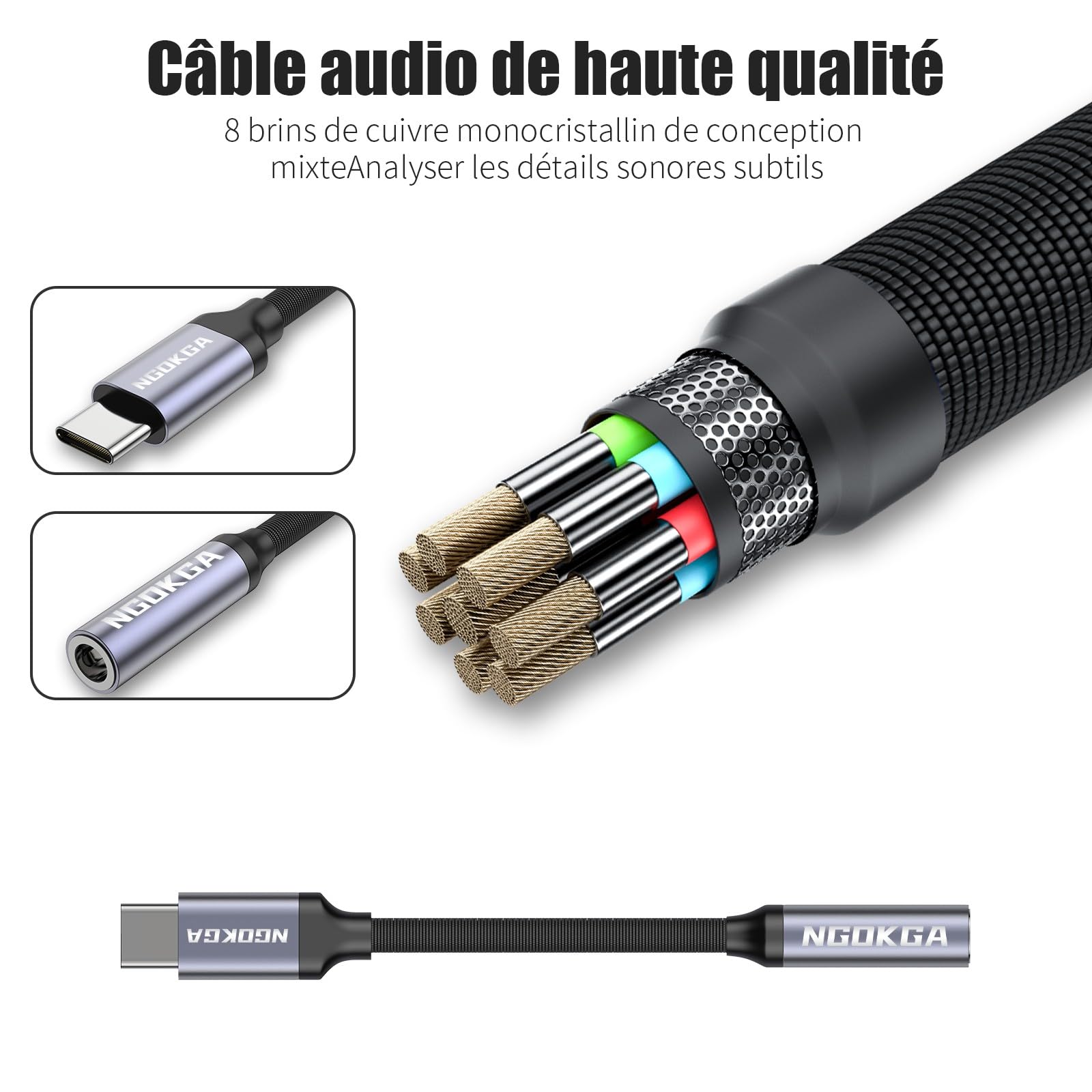 NGOKGA USB C to 3.5mm Headphone Jack Adapter - Compatible with iPhone 15/14/13, MacBook Pro/Air M3/M2, iPad Pro/Air, Galaxy S24/S23/S22, Pixel 9/8/7 - Audio Dongle for Music, Gaming & Calls