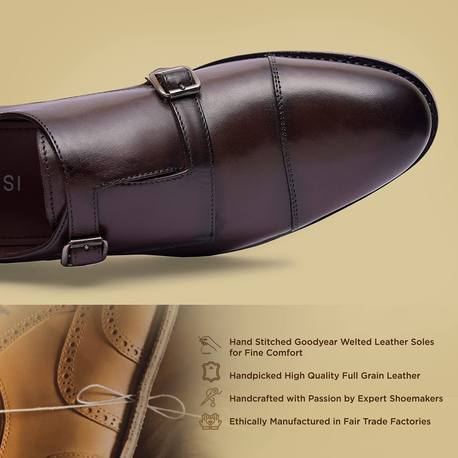 Genuine Leather Monk Strap Dress Shoes for Men - Handcrafted Goodyear Welted Formal Shoes with Cap Toe & Leather Sole | Perfect for Business Meetings, Weddings & Special Occasions