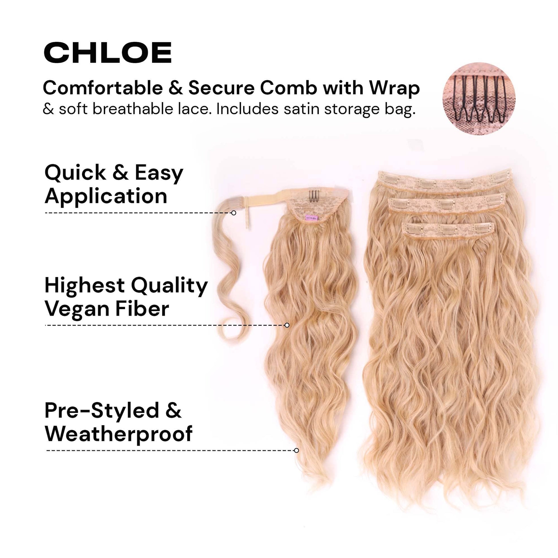 Chloe Hair Extensions Clip-in 20 Inch Remy Human Hair - Natural Black & Brown Blended for Volume & Length - Perfect for Parties, Weddings & Everyday Styling
