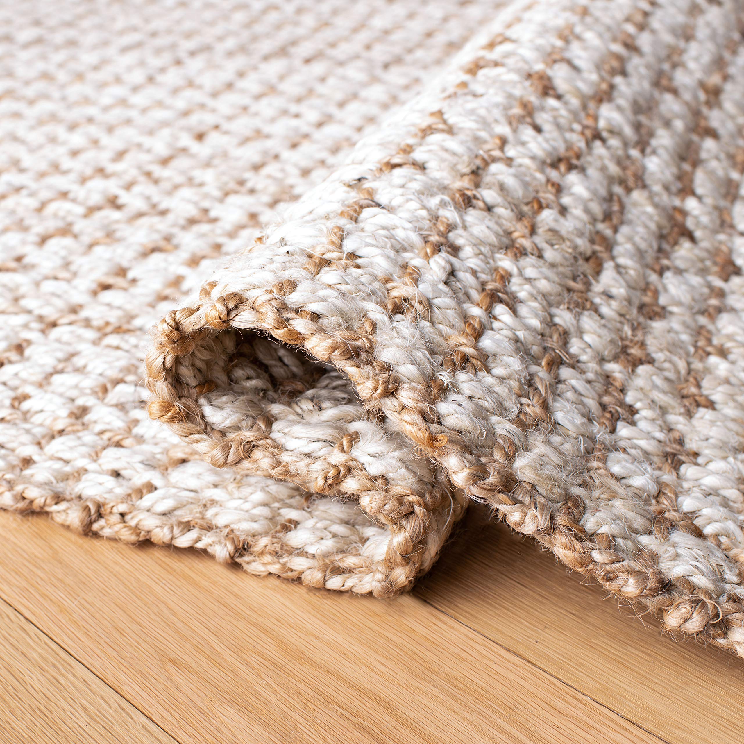 SAFAVIEH Handmade Jute Area Rug 5' x 8' - Natural Fiber Farmhouse Rug in Ivory & Light Brown, Non-Slip Braided Floor Mat for High Traffic Living Room, Bedroom, Dining Room | Rustic Home Decor & Cozy Interior Design (NF186B)