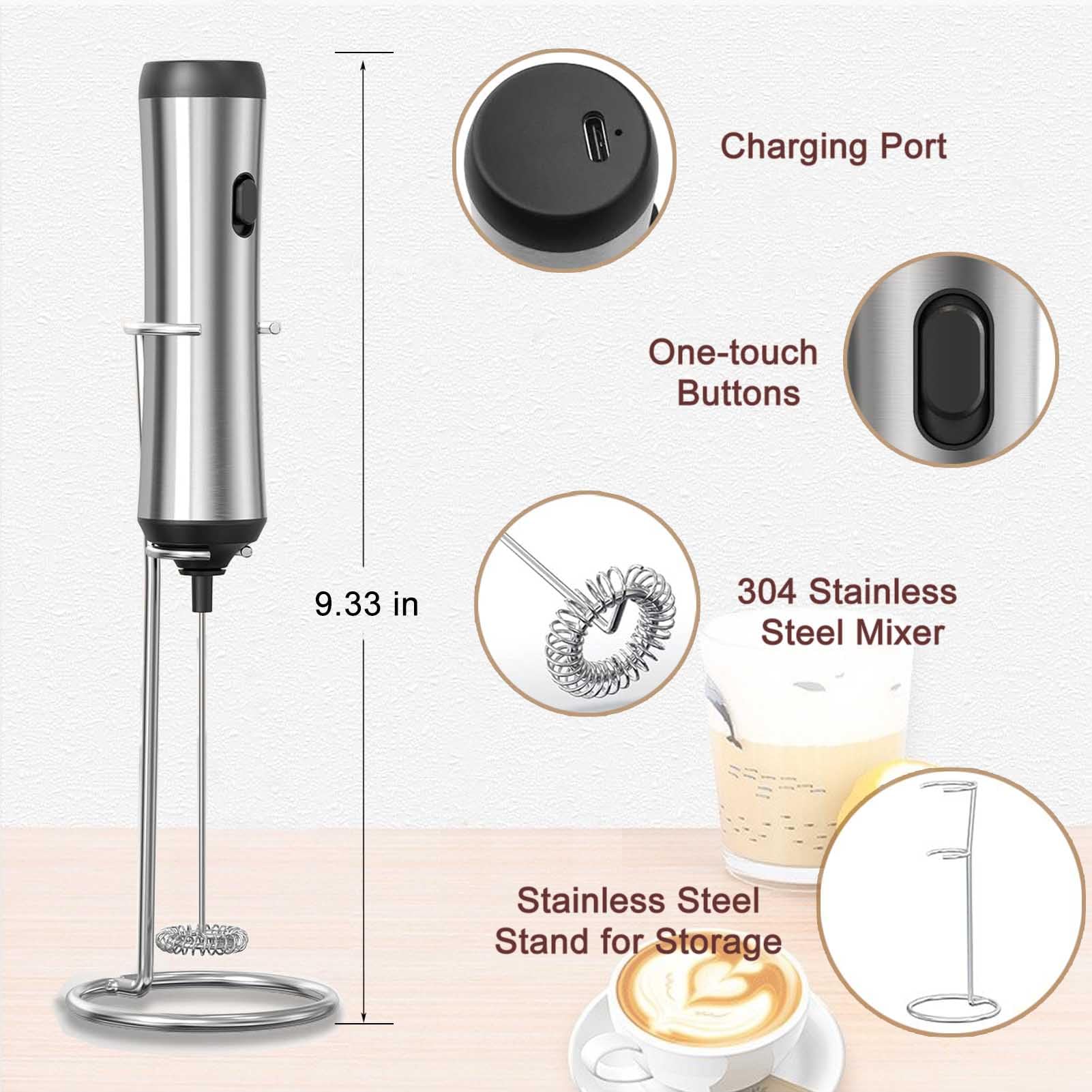 USB Rechargeable Electric Milk Frother - Adjustable Handheld Coffee Frother for Cappuccino, Hot Chocolate, Milkshakes - Perfect for Home, Office & Coffee Shops