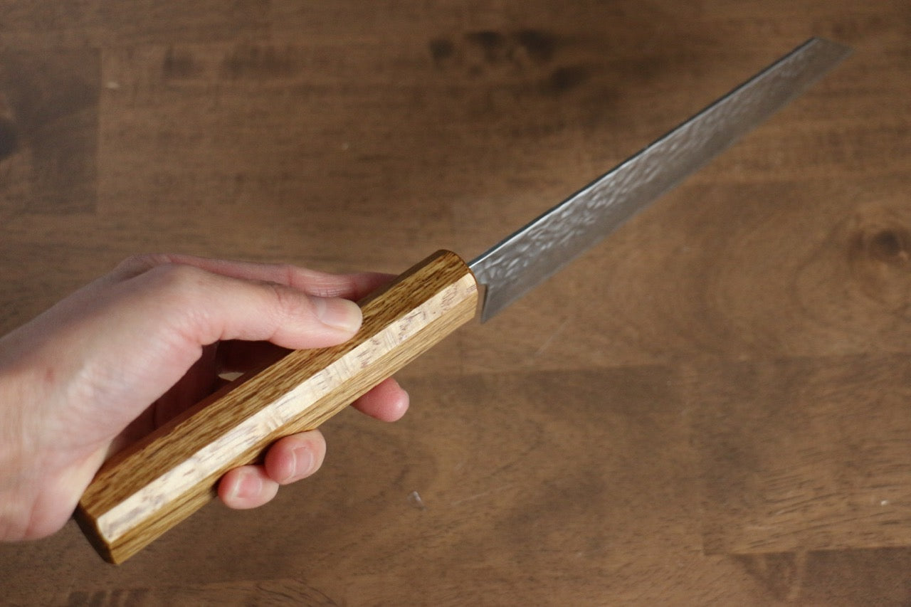 Premium AUS10 Damascus Steel Bunka Knife 170mm - Handcrafted Hammered Finish with Oak Handle - Perfect for Slicing, Dicing & Precision Kitchen Tasks