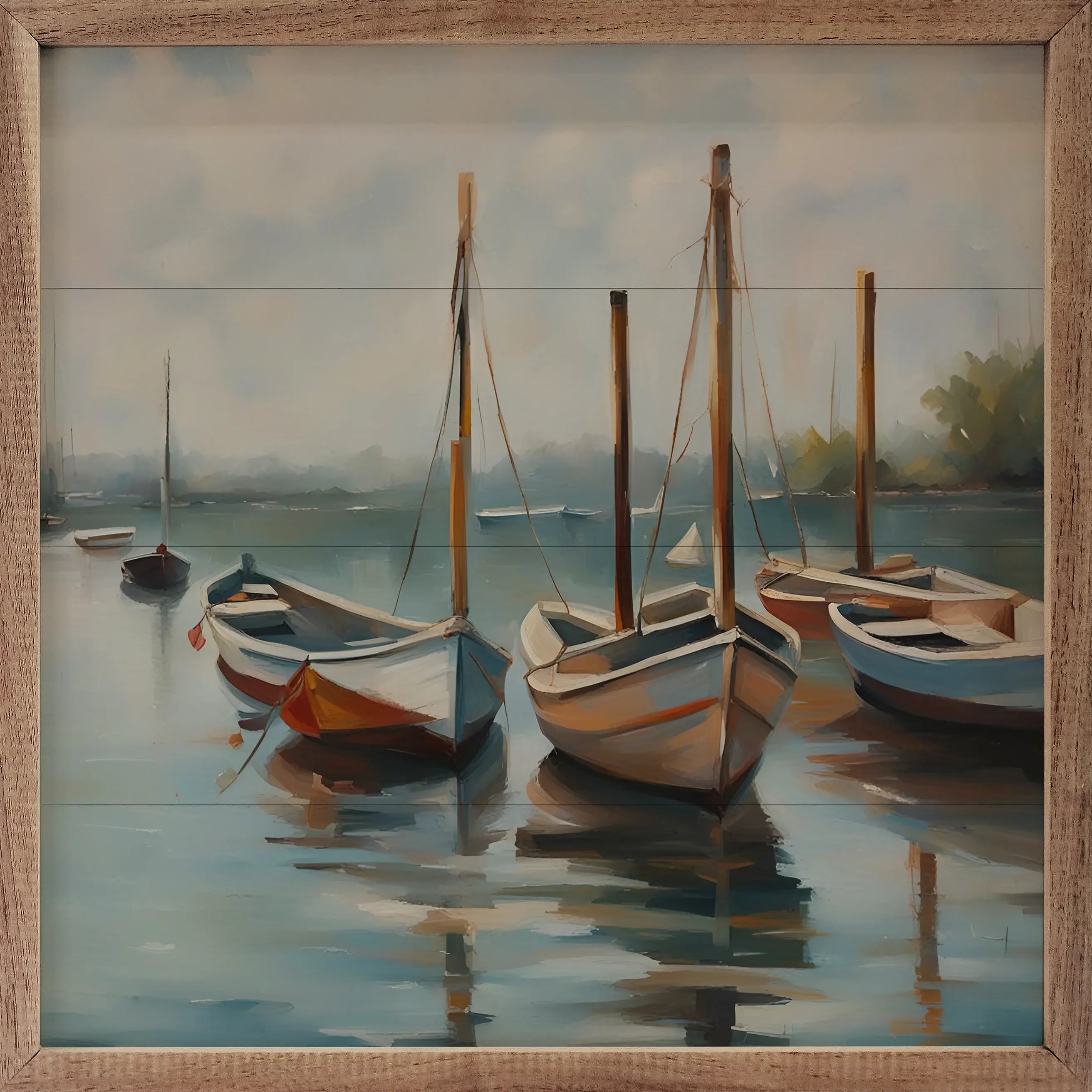 Boats on Pier Wood Framed Wall Art - Nautical Coastal Decor for Living Room, Bedroom & Office