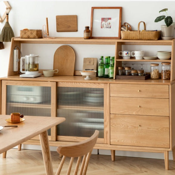 Solid Oak Wood Sideboard Shelf - Rustic Kitchen Storage Shelf for Dining Room, Living Room & Home Decor | Perfect for Organizing Dishes, Cookbooks & Displaying Decor
