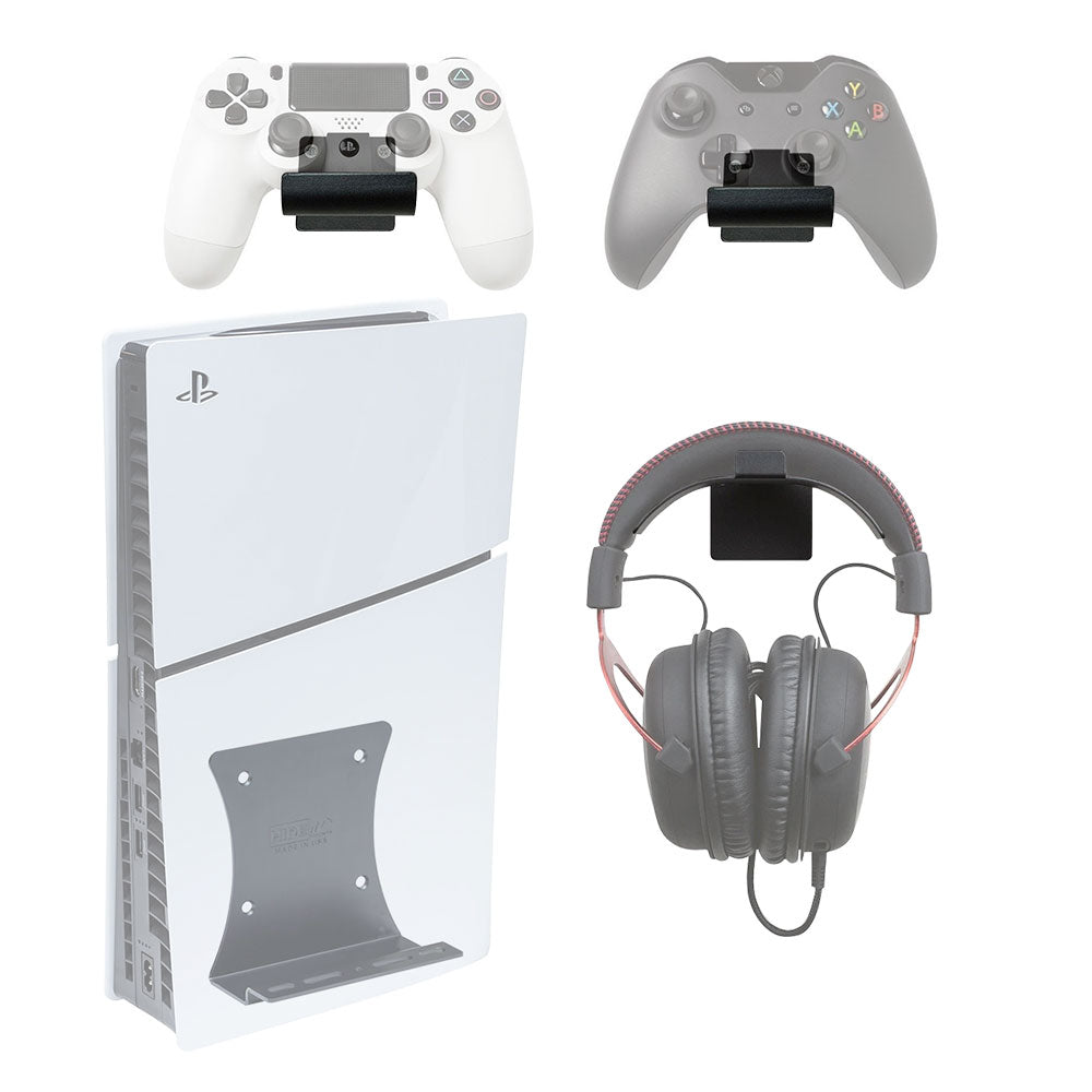 HIDEit PlayStation 5 Slim Wall Mount (Black) - Ultimate Bundle for PS5 Slim Console - Perfect for Living Room, Bedroom & Gaming Setup