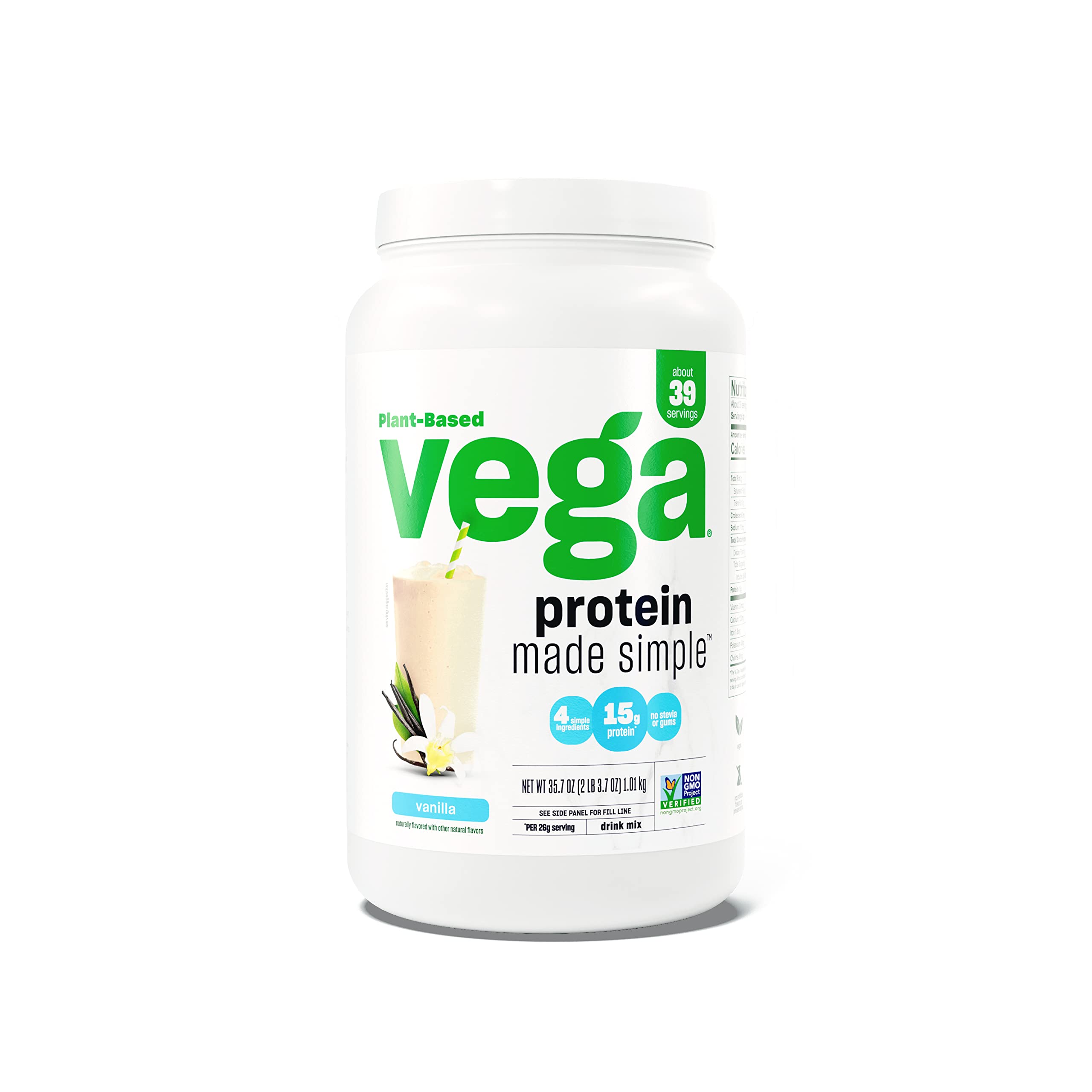 Vega Plant-Based Protein Powder - Vanilla Flavor, 2.2lbs (39 Servings) | Stevia-Free, Vegan, Gluten-Free Pea Protein for Men & Women | Ideal for Post-Workout Recovery, Smoothies & Healthy Breakfasts (Pack of 12)