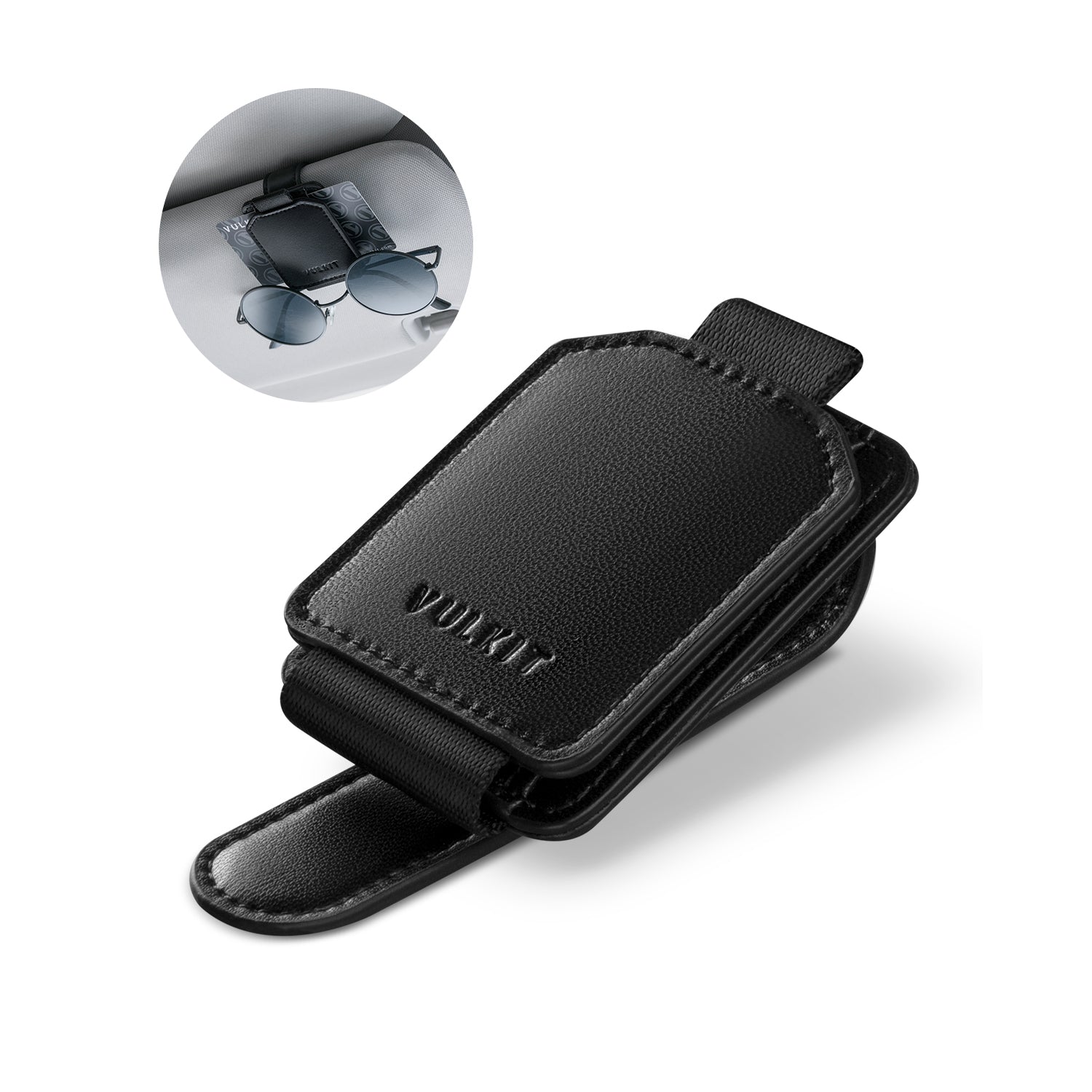 VSH100 Magnetic Leather Sunglasses Holder & Card Organizer - Car Sun Visor Clip for Eyewear & Credit Cards Storage (Perfect for Driving, Travel & Daily Use)