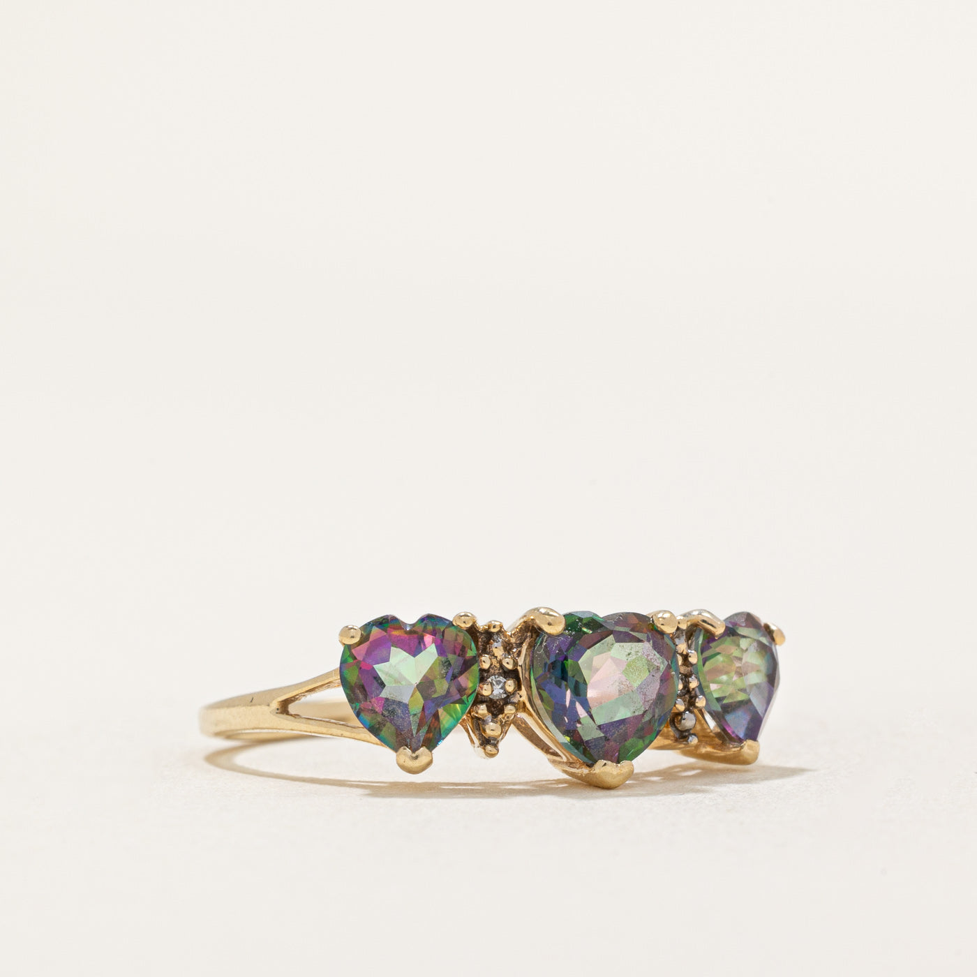 1.50ctw Three Stone Heart Cut Mystic Topaz & Diamond Ring - 0.005ctw Diamond Accents - Size 7 | Elegant Jewelry for Anniversary, Engagement & Special Occasions
