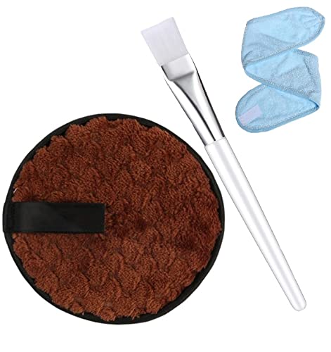 3-Piece Reusable Makeup Remover Pads Set with Spa Headband & Mask Brush - Soft Facial Cotton Pads for Cleansing, Exfoliating & Skincare Routine - Perfect for Daily Use, Travel & Spa Days (Multicolor)