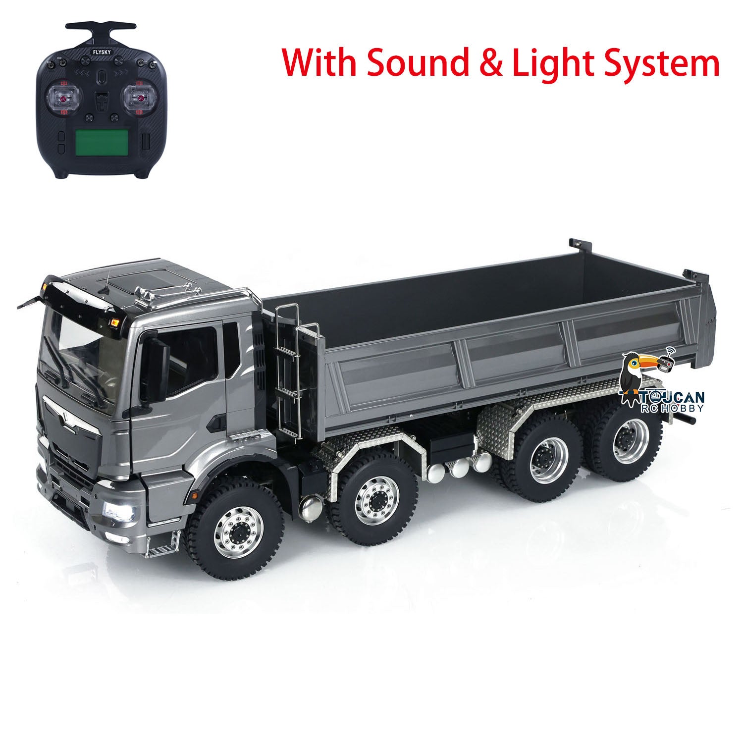 1:14 Scale Hydraulic 8x8 RC Tipper Truck - Metal Cabin Shell with Differential Lock, 2-Speed Transmission, Sound & Light Effects - Ready-to-Run Radio Control Dump Truck for Construction Site Play, Off-Road Adventure and RC Hobby Enthusiasts
