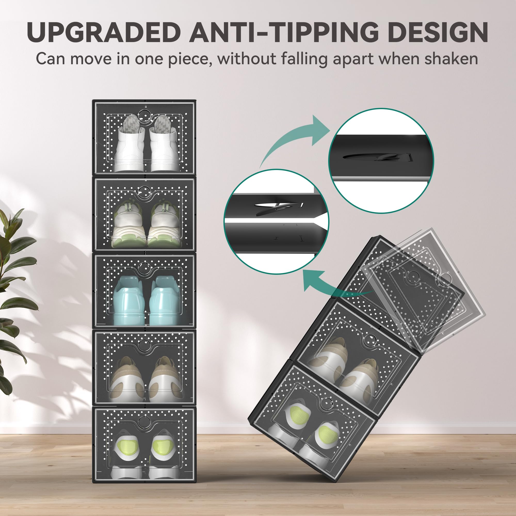 YITAHOME XL 24-Pack Shoe Storage Boxes - Fits Up to US Men's Size 15, Stackable Plastic Shoe Organizer Bins with Clear Front for Sneakers & Boots - Perfect for Closet, Bedroom & Entryway Organization (Black)