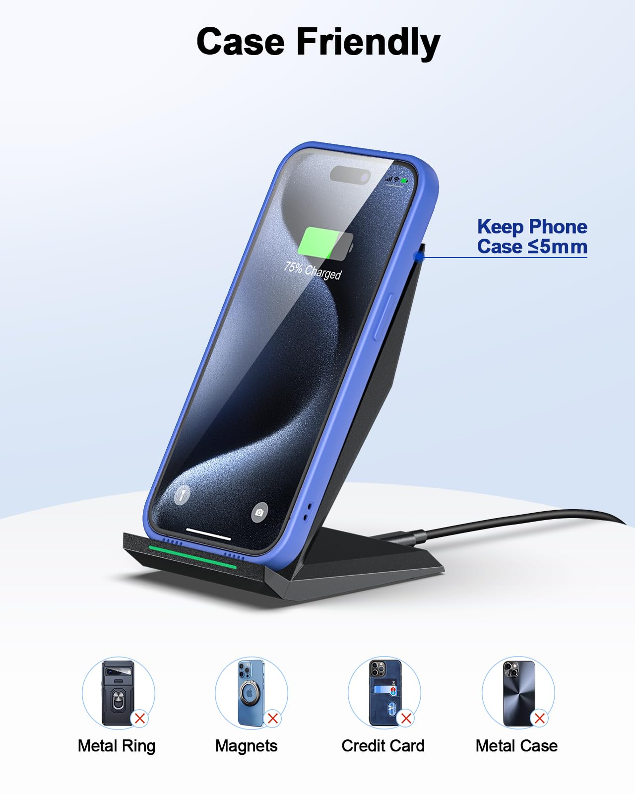 NANAMI 15W Qi Certified Fast Wireless Charging Stand - Compatible with iPhone 16/15/15 Pro/15 Plus/15 Pro Max/14/14 Pro/13/12 & Samsung Galaxy S25/S24/S23/S22/S21 - Perfect for Home, Office, and Nightstand Charging