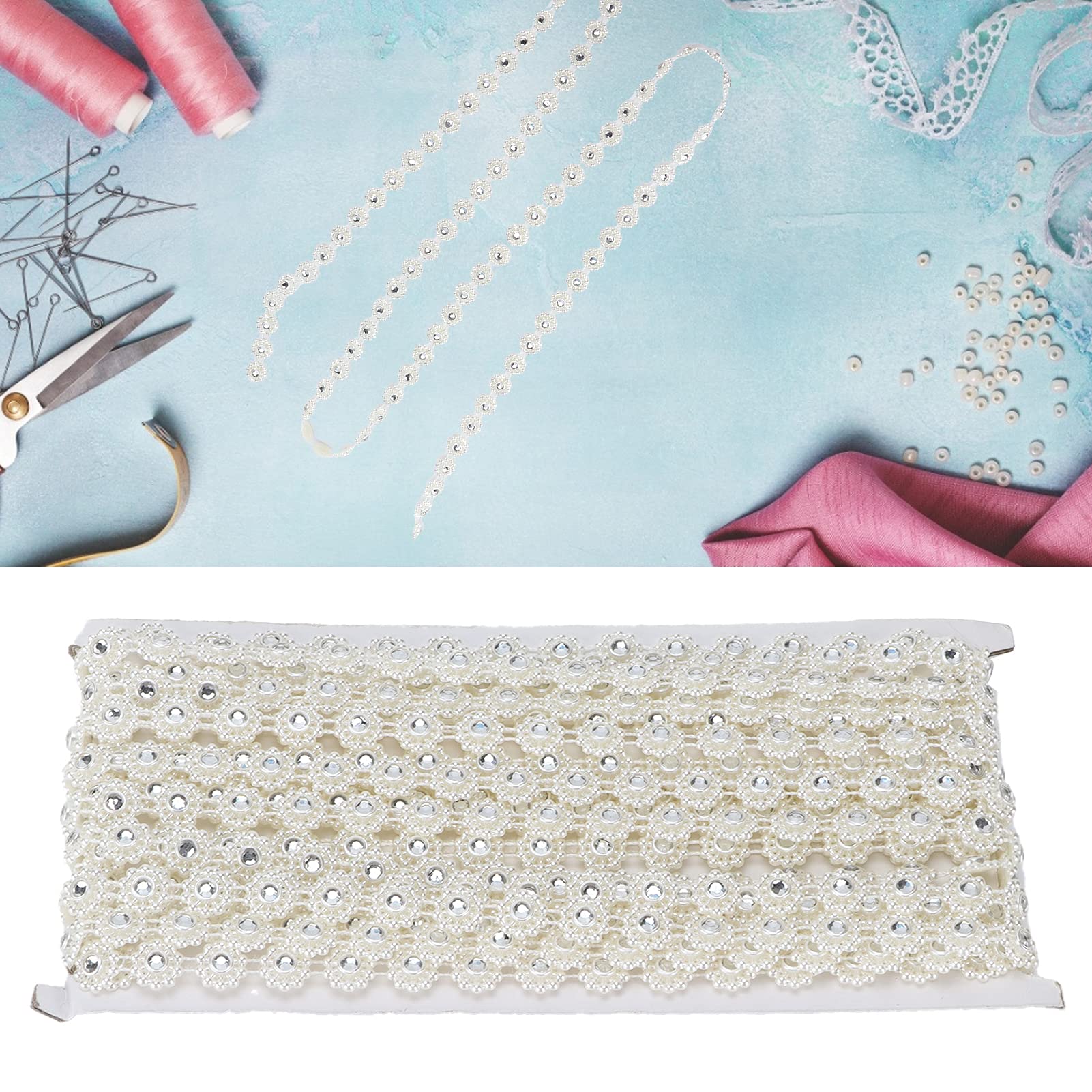 Elegant Off-White Pearl & Rhinestone Applique - Handmade Craft Embellishment for DIY, Wedding Decor, Gift Wrapping & Fashion Accessories