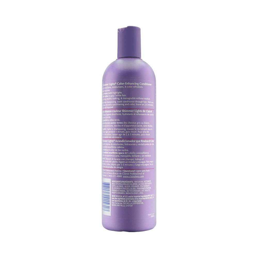 Clairol Professional Shimmer Lights Purple Toning Conditioner for Blonde, Silver & Gray Hair - Neutralizes Brassiness & Enhances Shine - Perfect for Salon & Home Hair Care