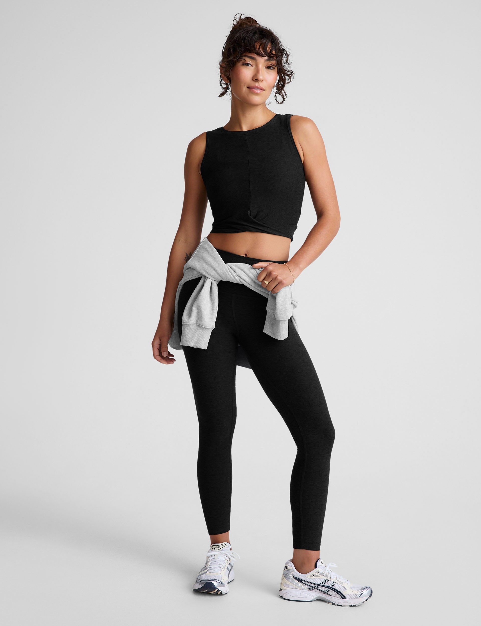 Featherweight Center Stage Cropped Tank Top - Darkest Night Black | Women's Lightweight Workout Shirt for Yoga, Running & Gym