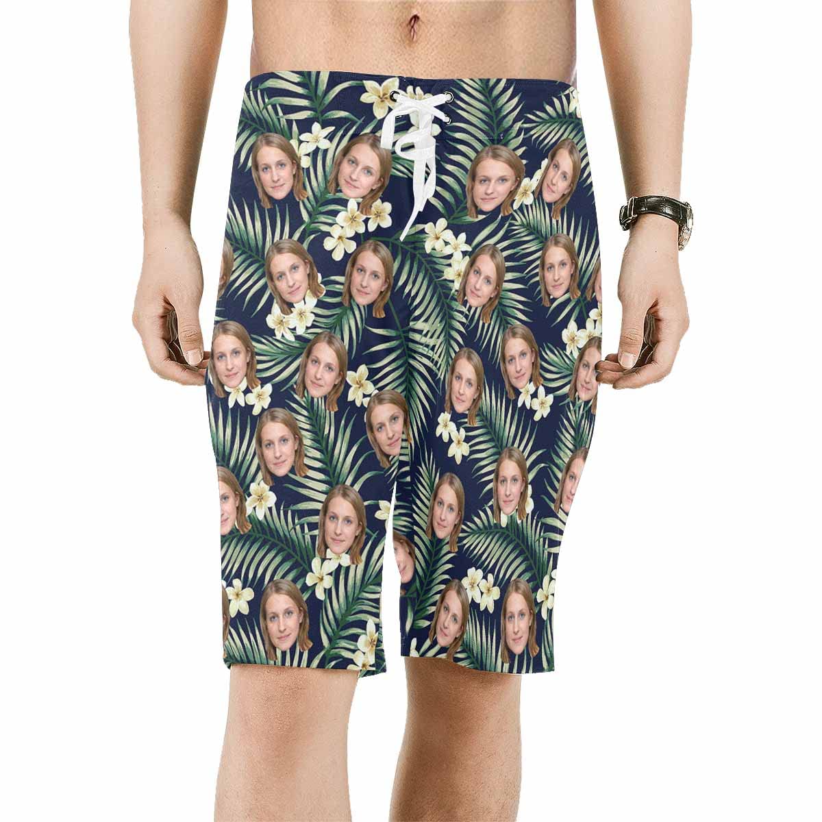 Custom Men's Swim Trunks with Girlfriend/Wife Face Print - Funny Beach Board Shorts for Summer Swimming, Surfing & Vacation