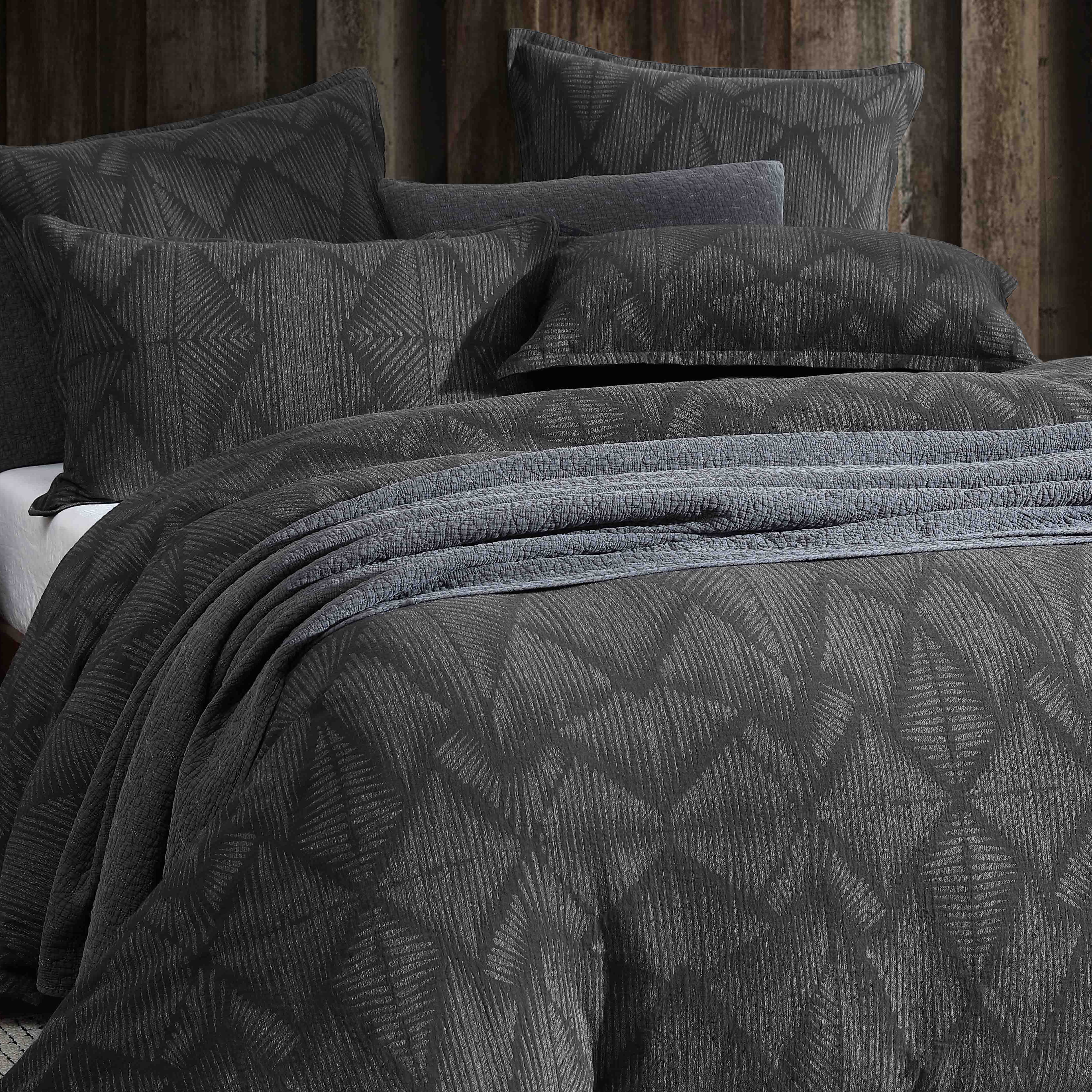 Luxury Kenya Charcoal Quilted Velvet Duvet Cover Set - Queen Size by Logan & Mason Platinum | Soft & Breathable Bedding for Cozy Bedroom Decor