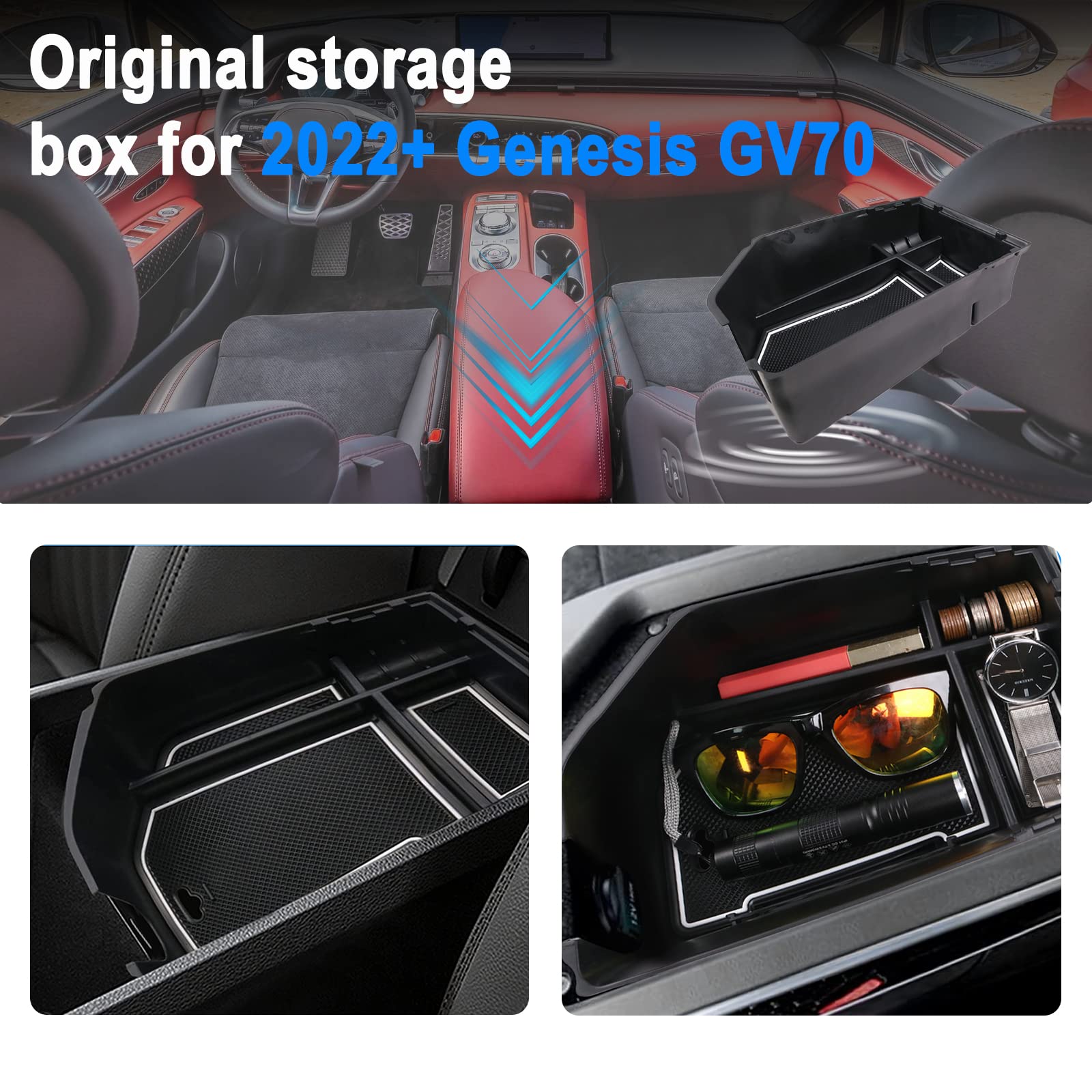 2022-2025 Genesis GV70 Center Console Organizer Tray - Premium Armrest Storage Box Accessory for 2.5T & 3.5T Models | Perfect for Road Trips, Daily Commutes & Organized Car Interior