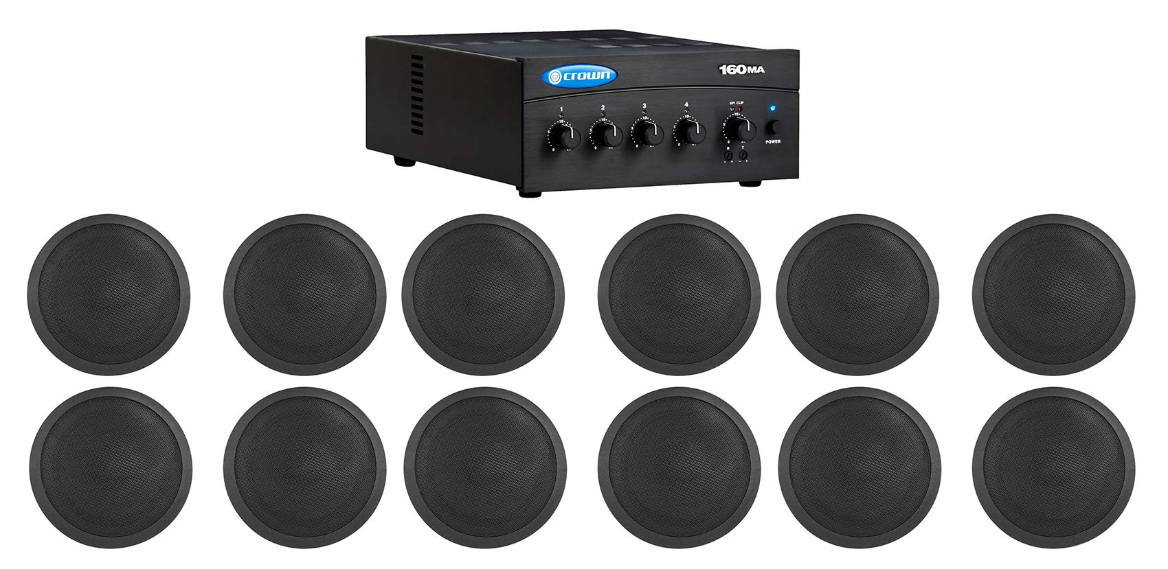Crown 160MA 60W 70V Commercial Mixer Amplifier with 4 Rockville CCL5T 5
