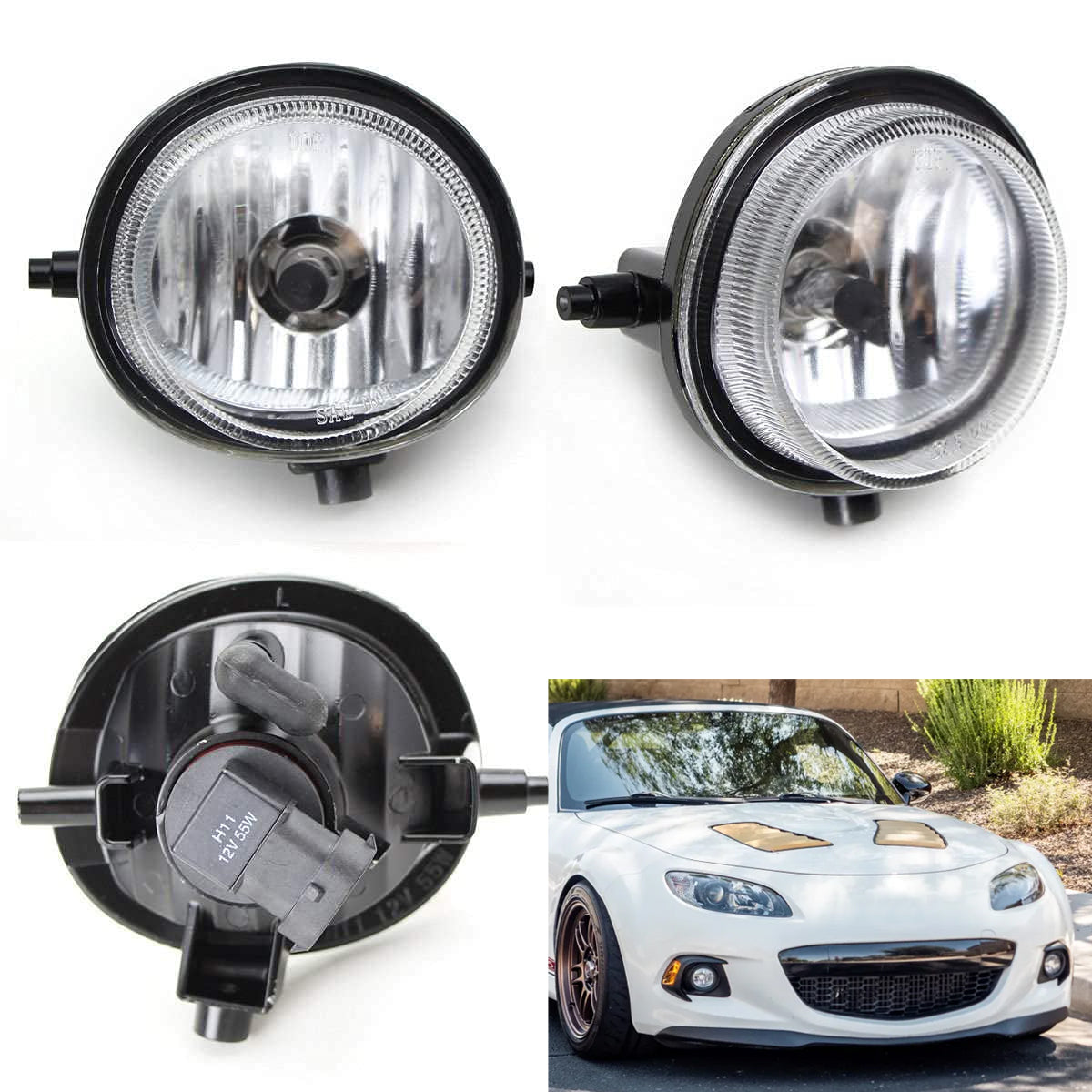 High-Performance Halogen Fog Lights for Mazda 2, 3, 5, 6, MPV, MX-5 Miata, CX-7, CX-9 - Durable Driving Lights for Improved Visibility in Fog, Rain & Night Driving
