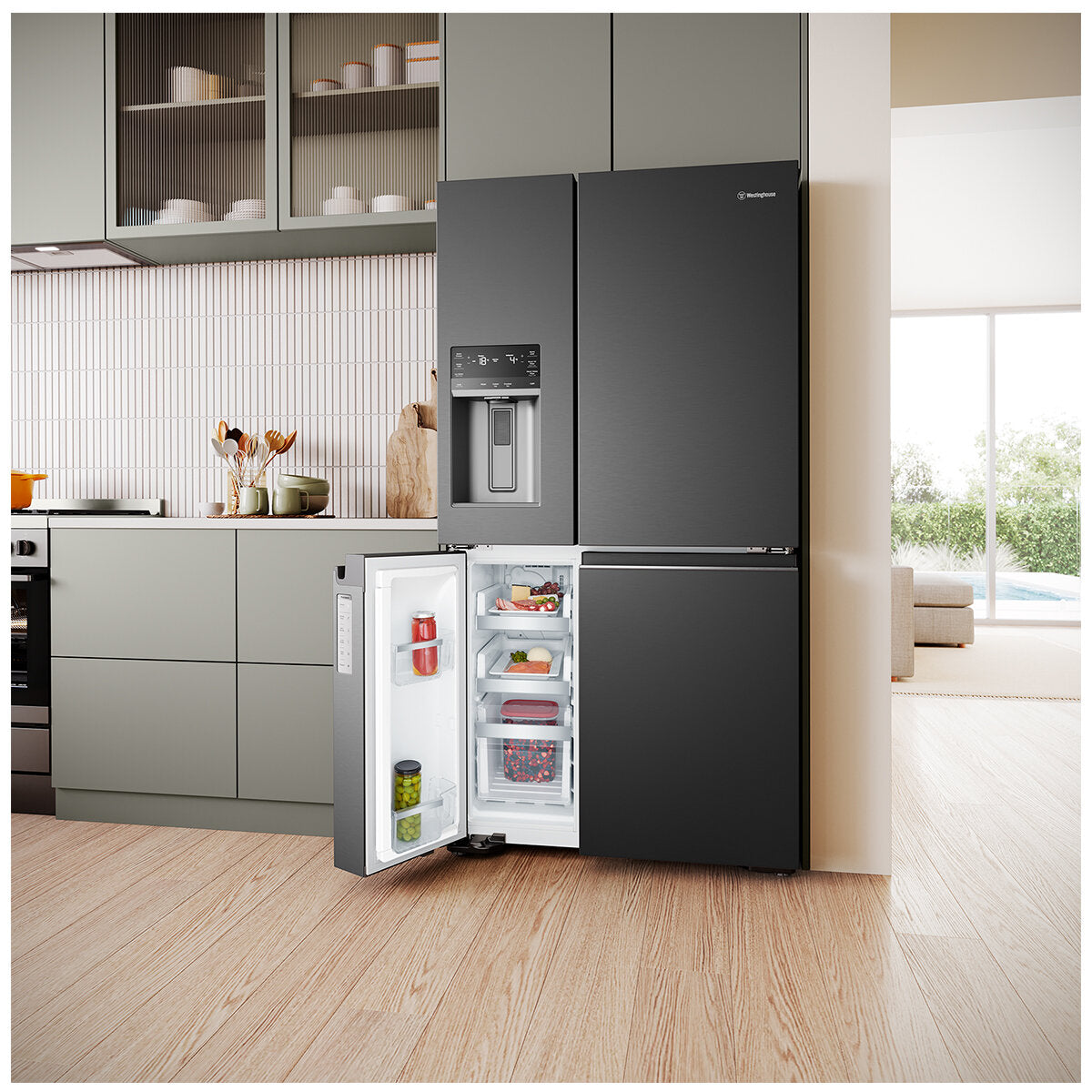 Westinghouse 609L Quad Door Refrigerator with Ice and Water Dispenser - Matte Black WQE6170BB - Perfect for Large Families, Entertaining & Modern Kitchens