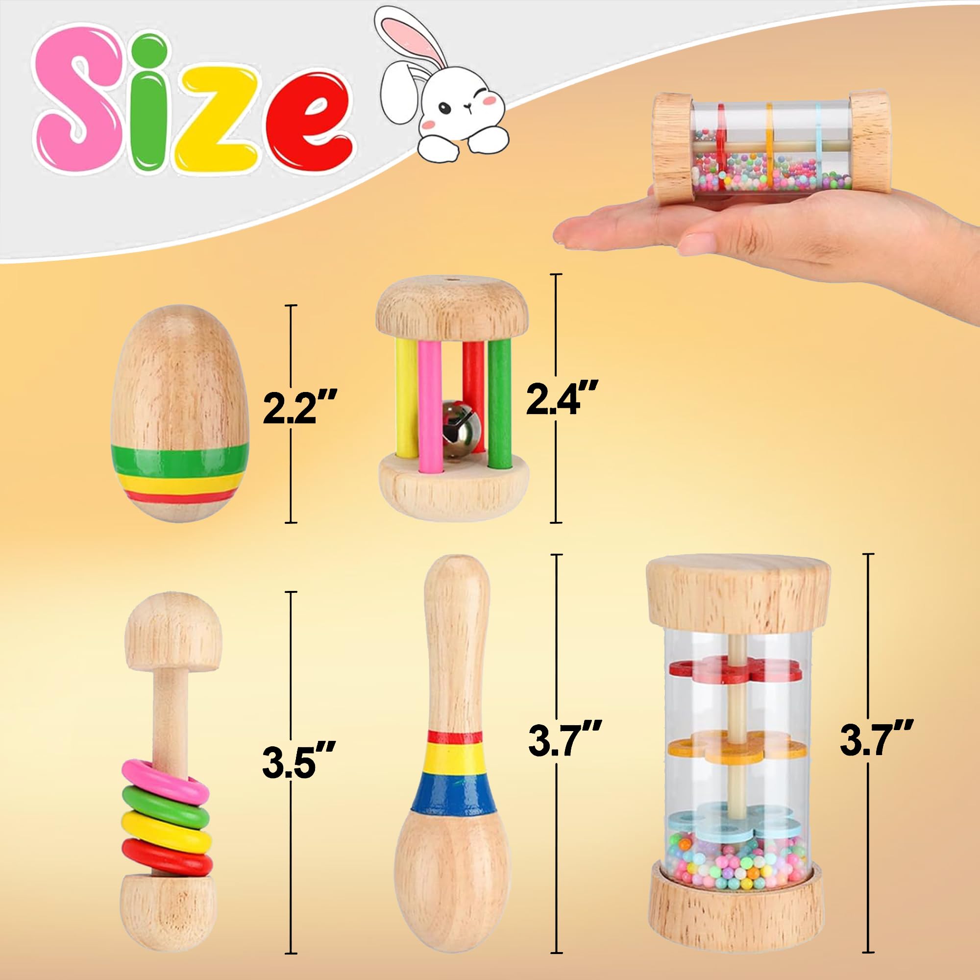 6 Pcs Wooden Bunny Chew Toys for Small Pets - Safe & Bite-Resistant Rabbit Toys for Chinchillas, Hamsters, Guinea Pigs - Natural Teeth Grinding & Playtime Fun - Perfect for Indoor & Outdoor Use, Cage Enrichment, and Small Animal Dental Care