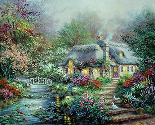 1000 Piece Wooden Jigsaw Puzzle Set - Challenging Puzzle Games for Adults & Kids - Little River Cottage Landscape Design - Perfect for Family Game Night, Stress Relief & Home Decor