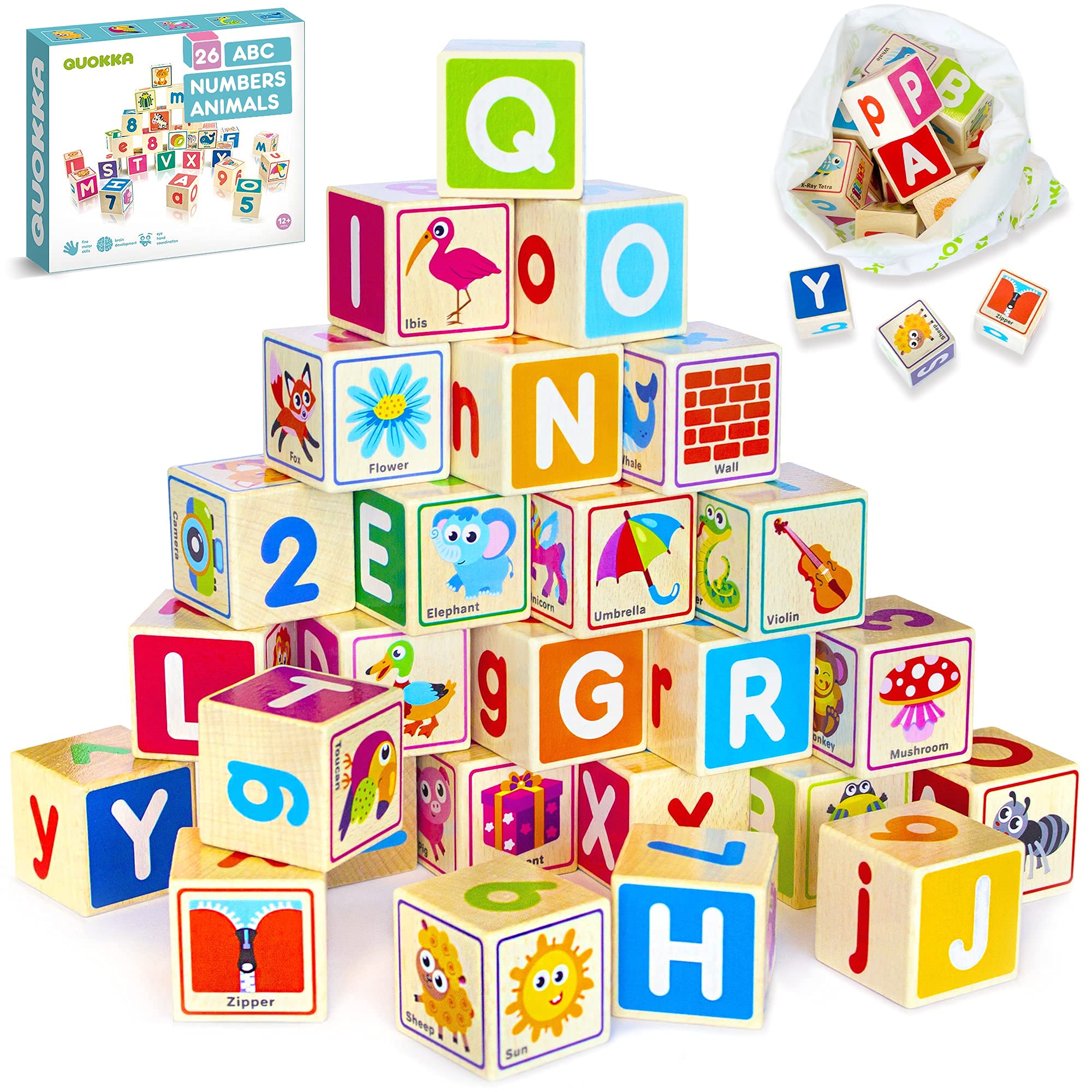QUOKKA 12-Pack Wooden Educational Toys for Toddlers & Kids - Montessori Learning Toys for Boys & Girls - Perfect for Preschool, Daycare & Home Playtime