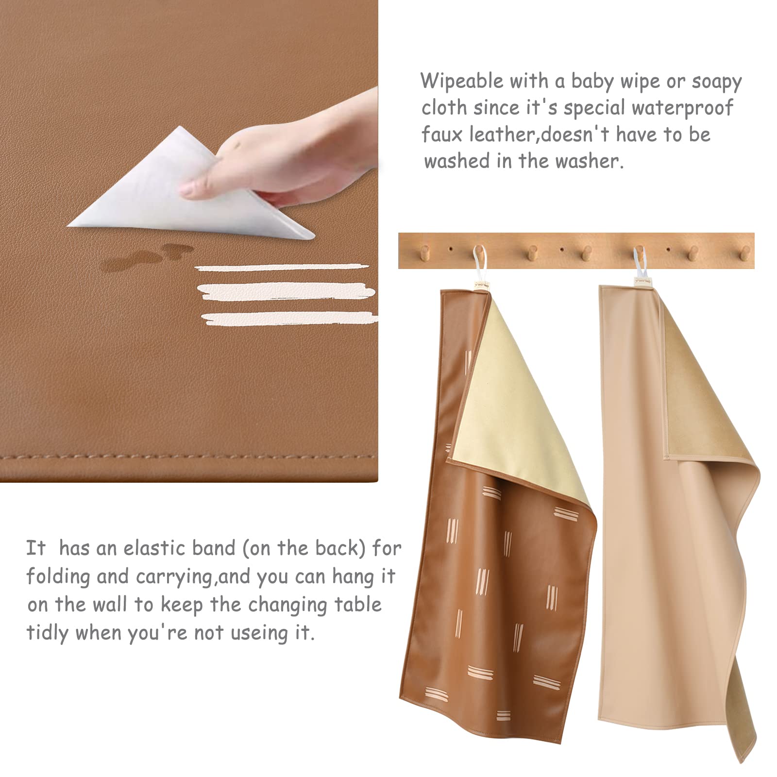 Owlowla Portable Baby Diaper Changing Pad - Waterproof Travel Changing Mat with Liner for Newborns & Toddlers (Beige & Brush Strokes Design) | Perfect for Nursery, Travel, and On-the-Go Diaper Changes