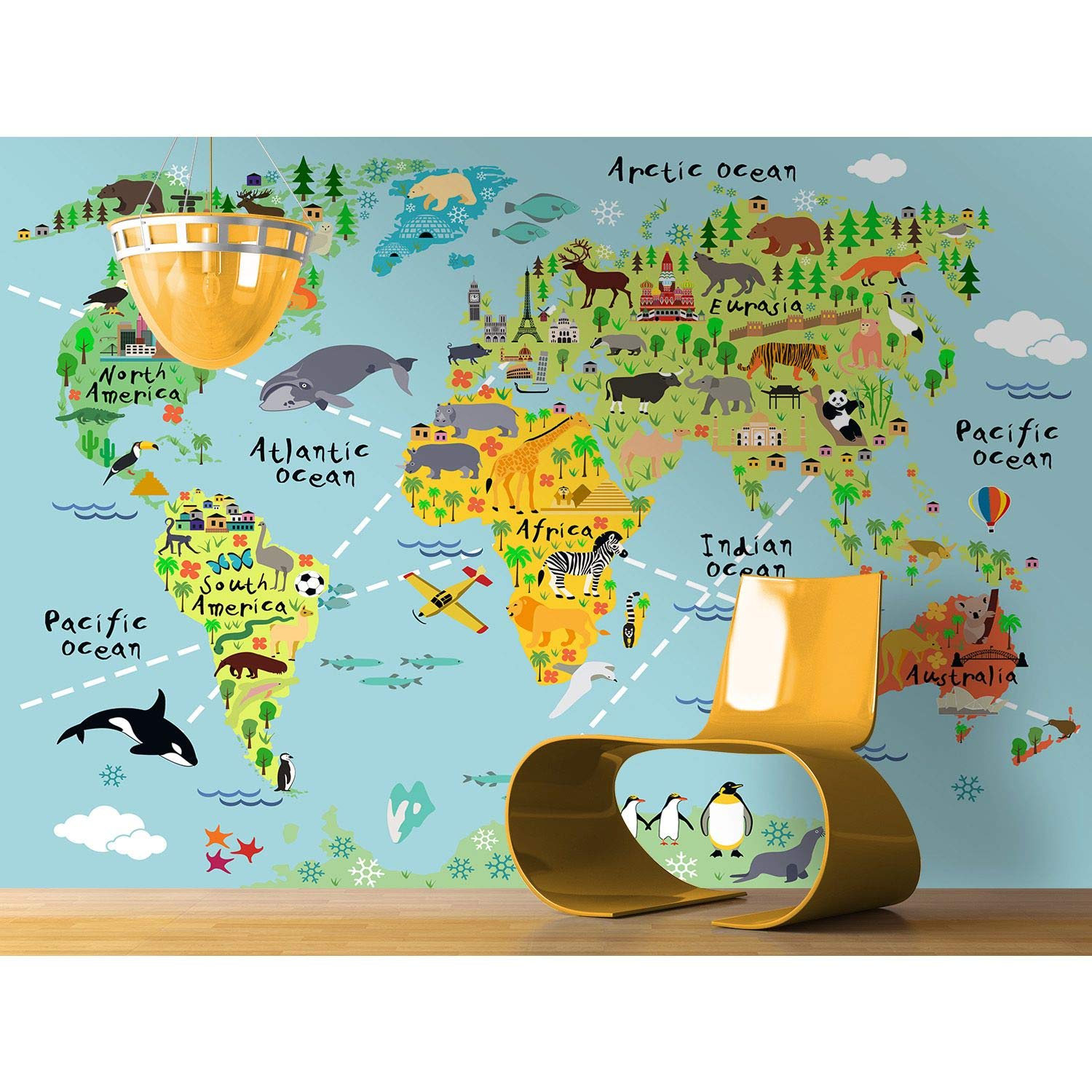 Startonight Animal Map Mural Wall Art - 100
