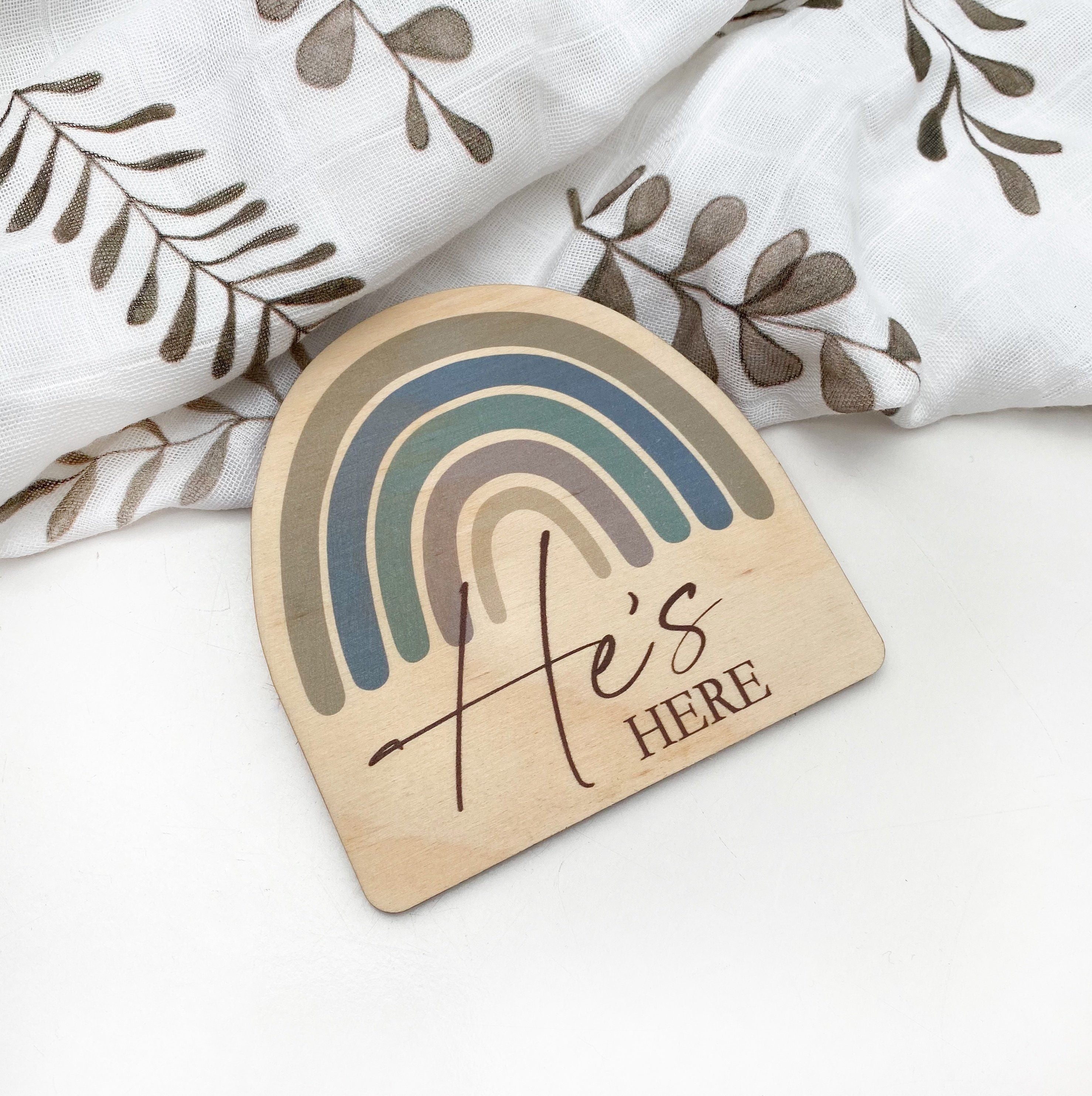 Personalized Timber Baby Announcement Milestone Plaques - Rainbow Series for Newborn Photo Props, Nursery Decor & Gender Reveal Gifts