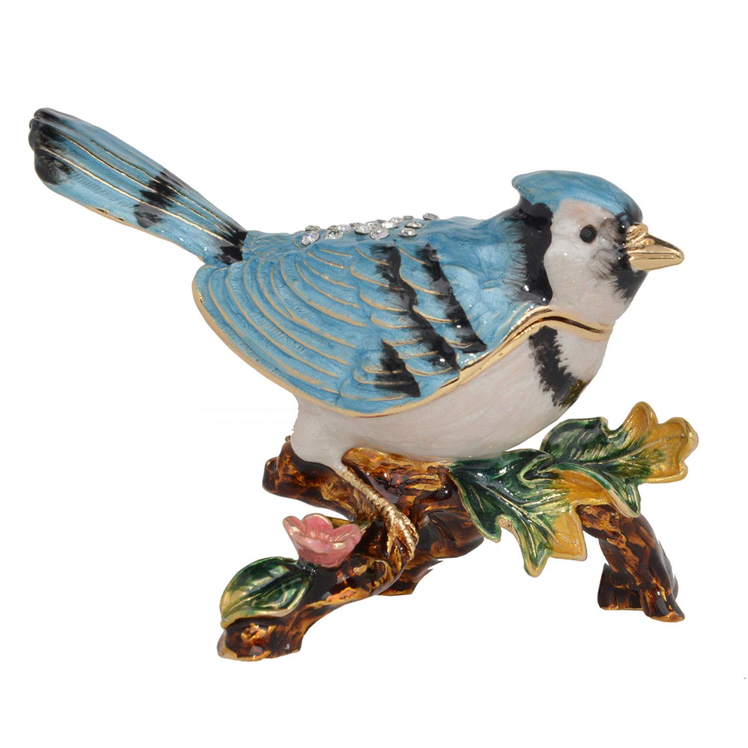 Hand-Painted Blue Jay Trinket Box - Hinged Lid Jewelry Organizer for Rings & Earrings, Decorative Bird Figurine Collectible - Perfect for Bedroom Vanity, Gift Giving & Home Décor