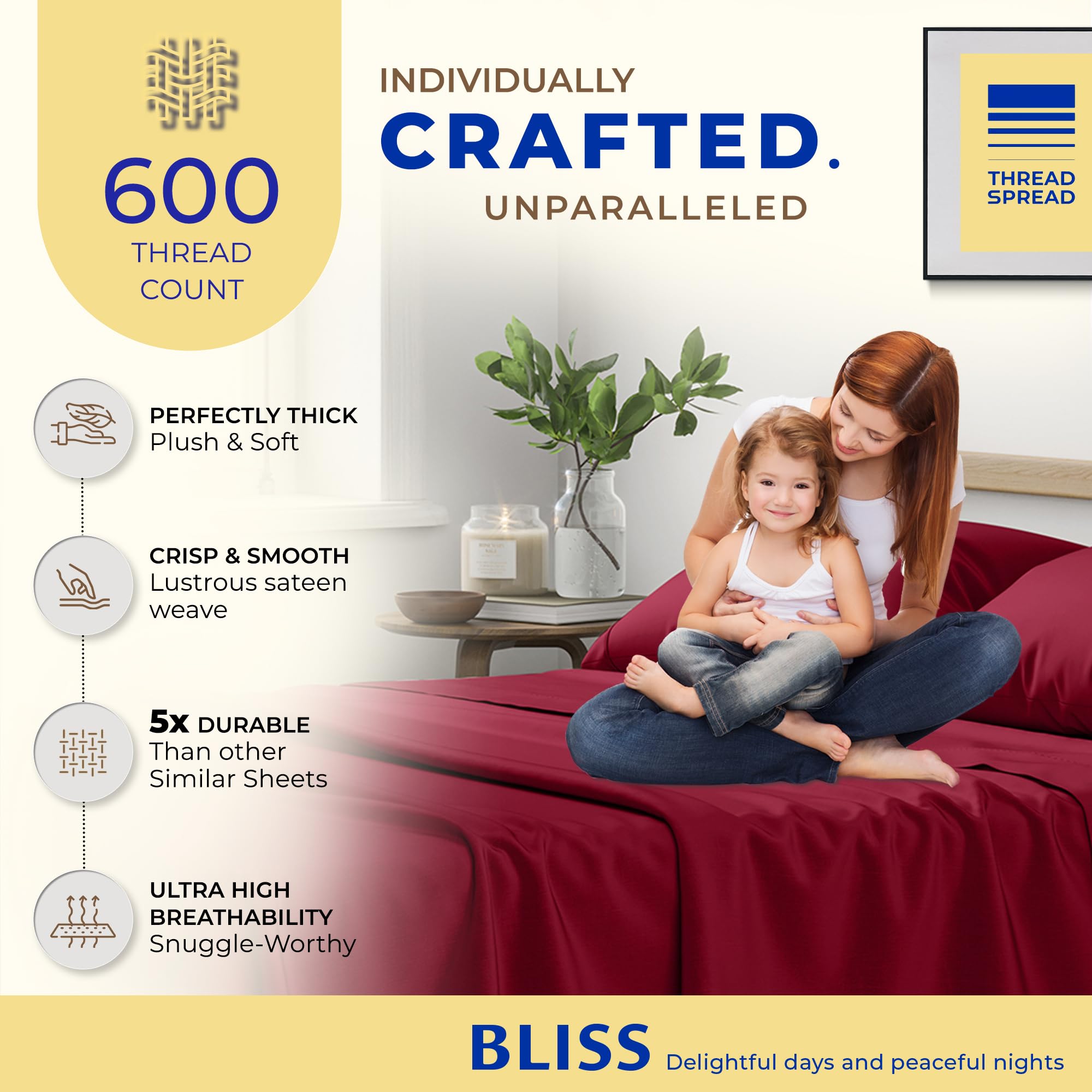 Premium 600 Thread Count 100% Egyptian Cotton Split King Sheet Set - 5 PC Cooling Bed Sheets with 16