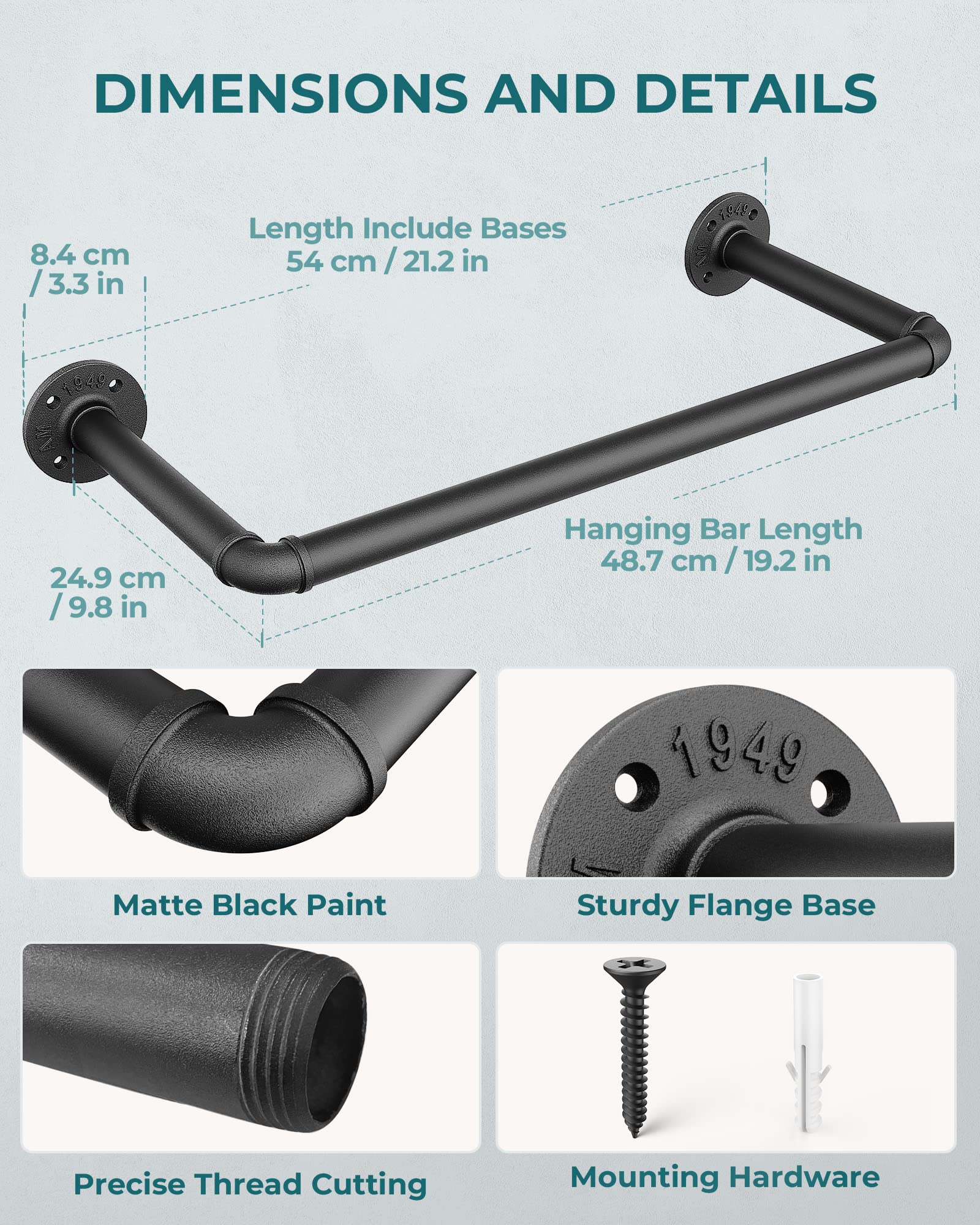 OROPY Heavy Duty Industrial Pipe Clothes Rack - 21.2