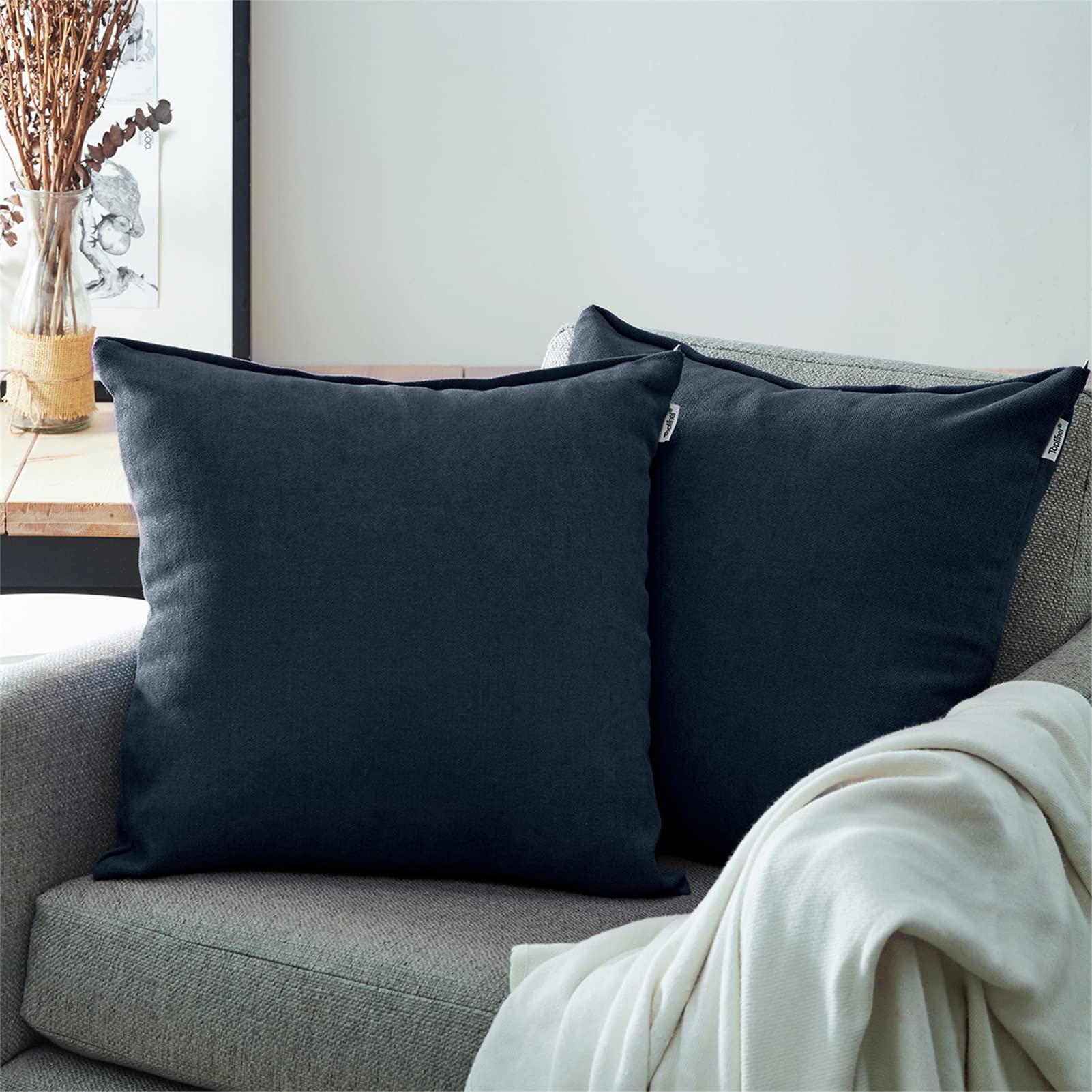 Premium Soft Chenille Decorative Throw Pillow Covers 18x18 Inches - 2 Pack Navy Blue Cushion Covers for Sofa, Bedroom, Car & Home Decor - Cozy Living Room Accent Pillows for Couch, Chair and Dorm