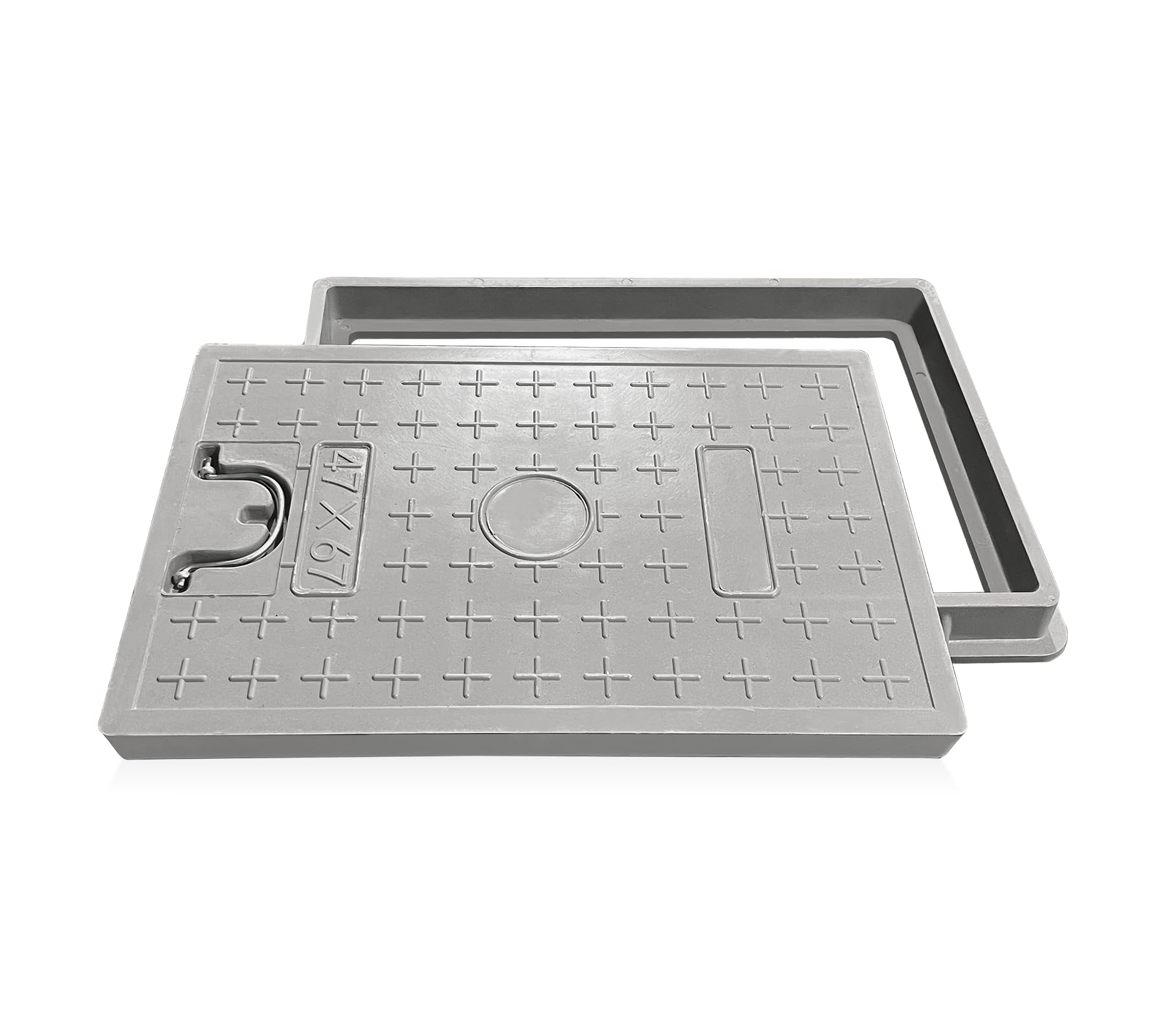 Fiberglass Septic Tank Cover and Frame 26x18 Inch - Heavy Duty Rectangle Manhole Cover with 22x14 Inch Clear Opening, 24x16 Inch Solid Top - Recessed Sewer Cover with Handle for Yard, Pavement, and Outdoor Drainage Systems - Perfect for Residential and Commercial Landscaping Projects
