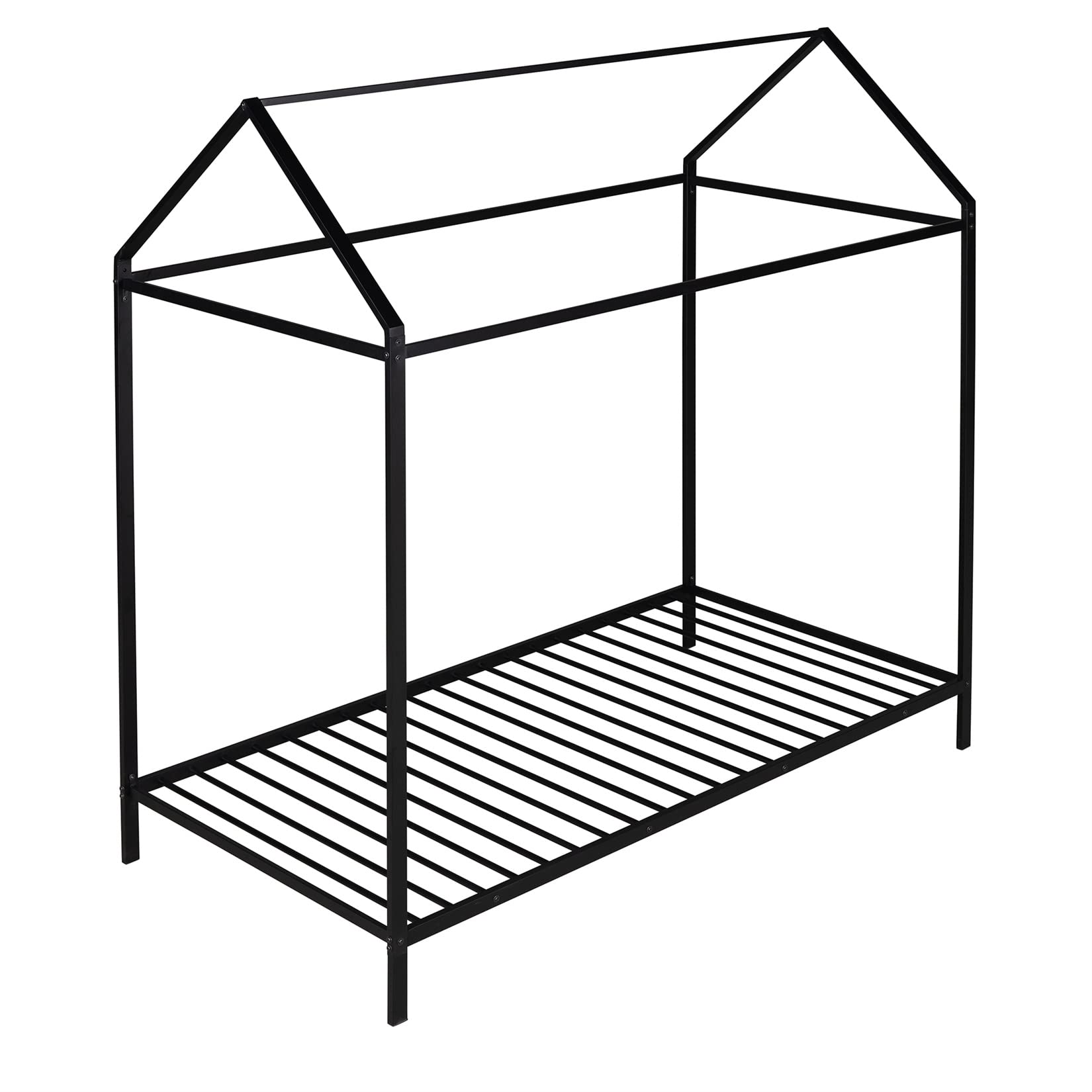 Montessori Twin House Bed Frame - Metal Floor Bed for Toddlers, Kids, Boys & Girls - Durable Black Toddler Bed for Daycare, Nursery & Kids' Bedroom