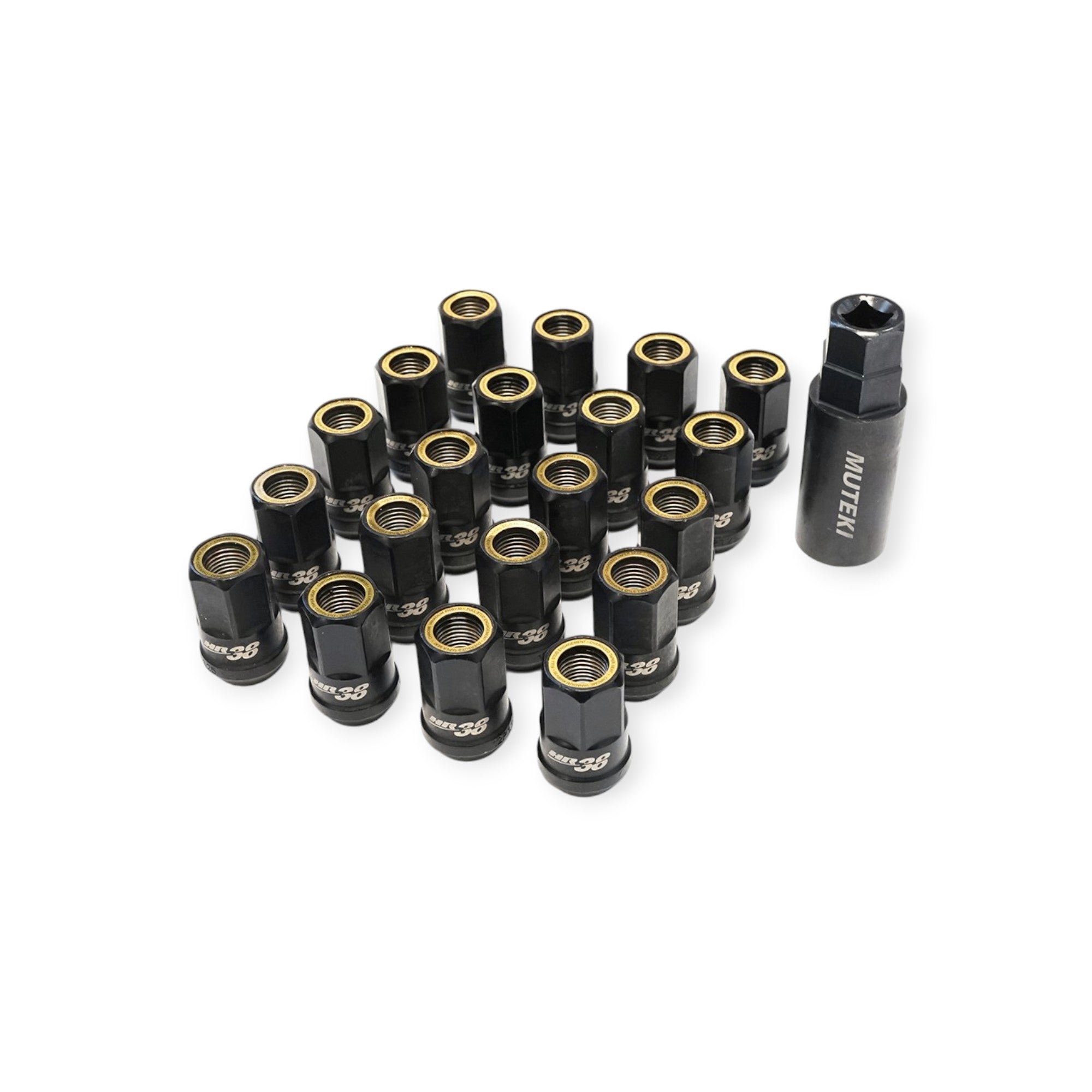 Muteki HR38 Open End Lug Nuts 12x1.50 Black Chrome with Yellow Ring - High Performance Wheel Accessories for Cars, Trucks & SUVs - Perfect for Racing, Off-Roading & Custom Builds