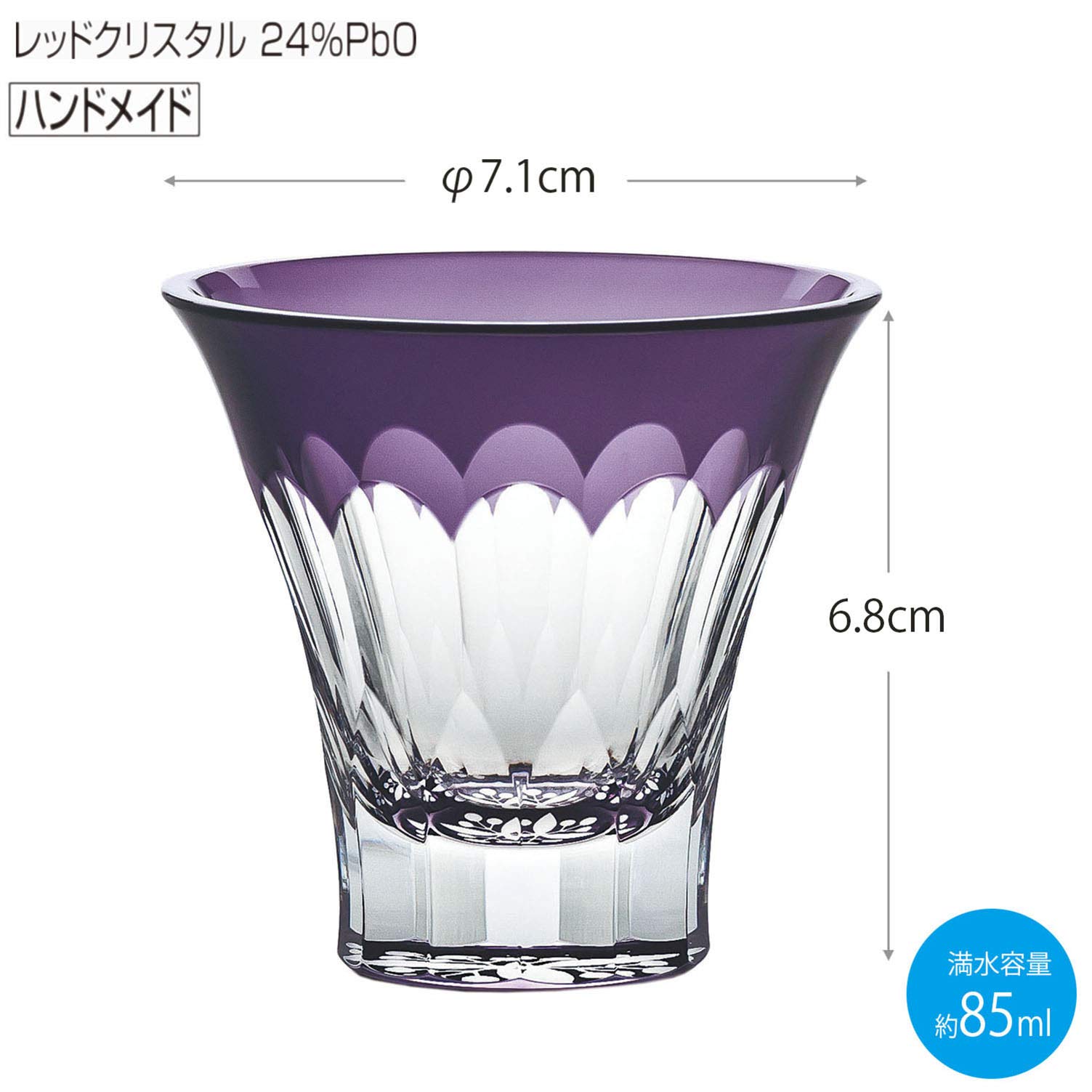 Premium Japanese Yachiyo Kiriko Sake Glass Set - 2.8 fl oz (85 ml) Handcrafted Purple Nanten Pattern Cups - Authentic Toyo Sasaki LS19759SP-C694-S4 - Perfect for Cold Sake Tasting, Japanese Dining & Gift Giving