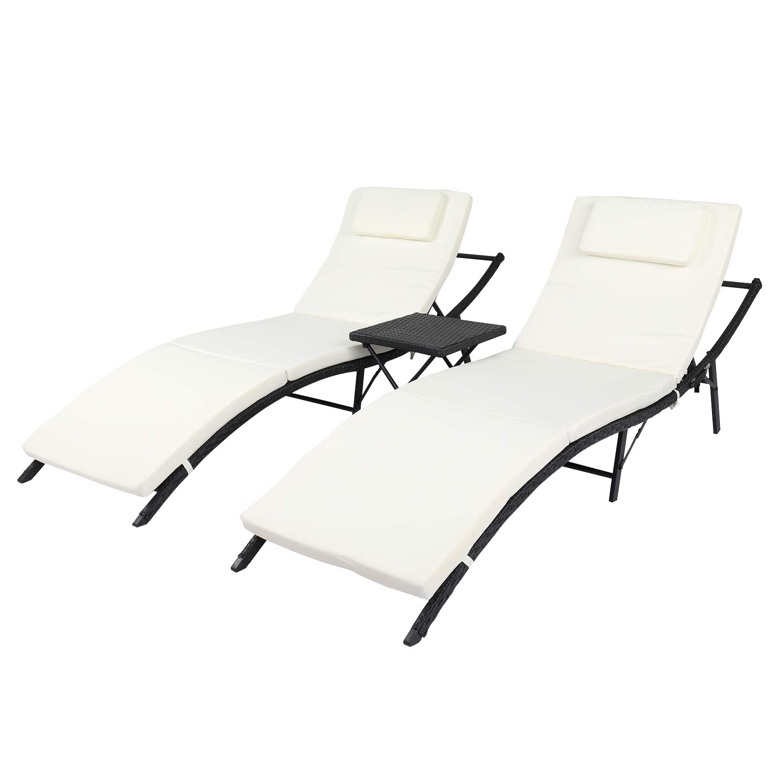 **3-Piece Outdoor Patio Chaise Lounge Set - Adjustable Wicker Rattan Furniture with Cushions & Side Table - Perfect for Beach, Pool, Garden, and Backyard (Free US Shipping)**