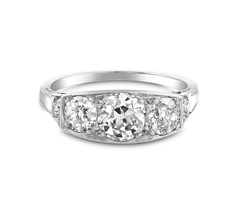 Vintage 1921 Mine Cut Diamond Ring in 18k White Gold - Elegant Estate Jewelry for Weddings, Anniversaries & Special Occasions