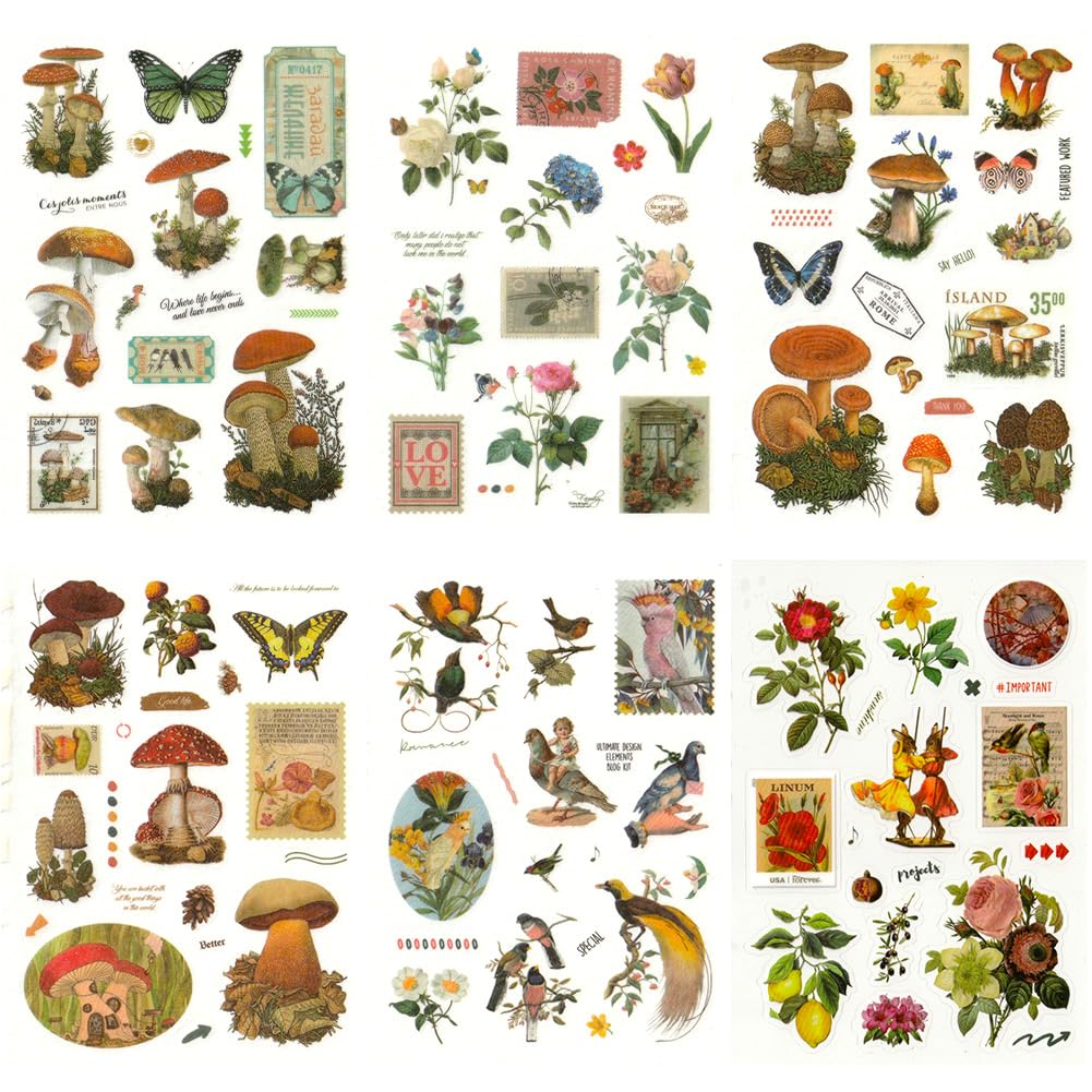 BLEDS Scrapbooking Stickers - Aesthetic Plant & Mushroom Stickers Kit with Ephemera for Journaling, Scrapbooking, Junk Journal, Planner & Card Decor | Perfect for DIY Crafts, Bullet Journals & Gift Making
