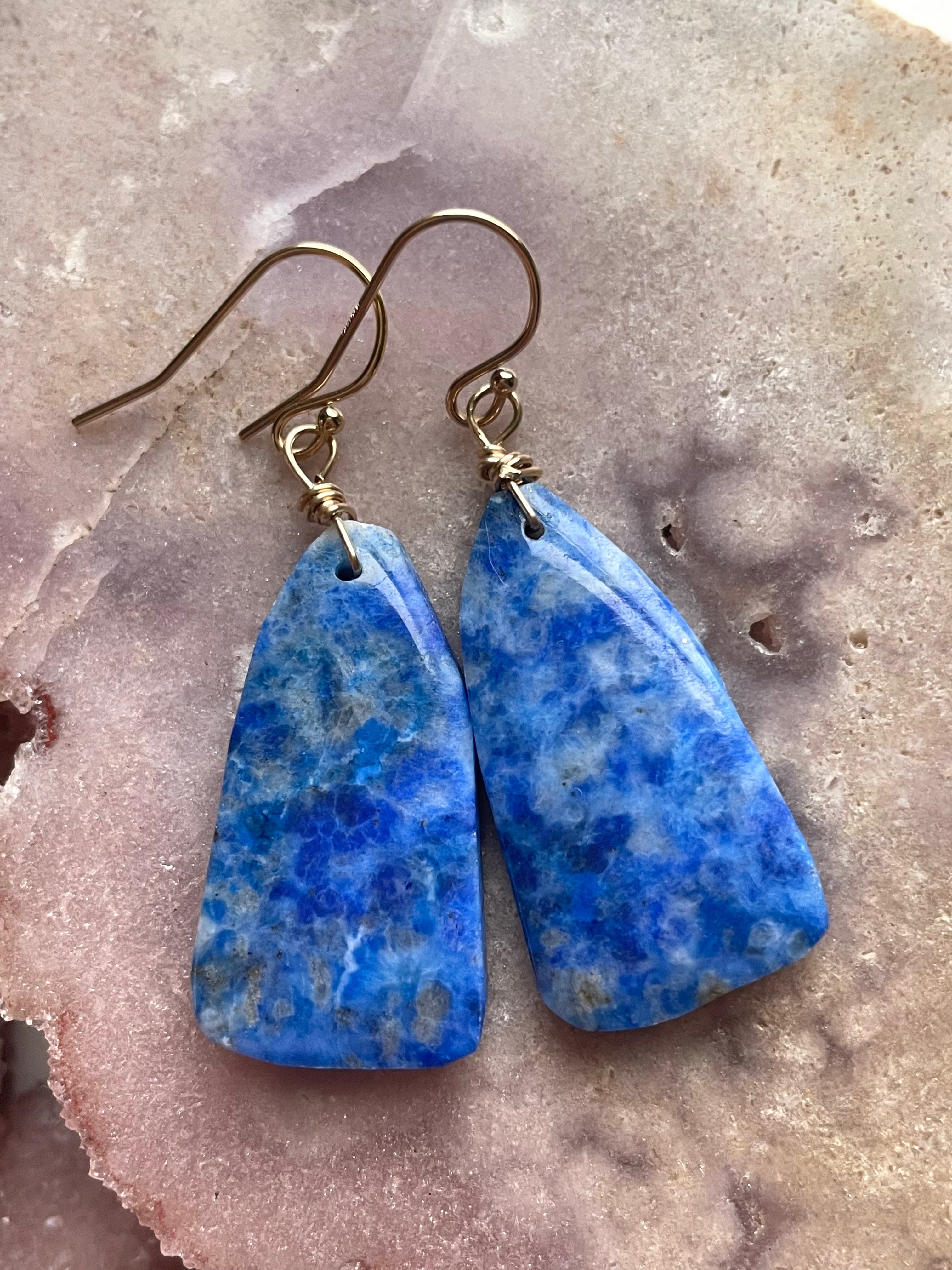 Lapis Lazuli Statement Earrings - 14K Gold Filled Dangle Earrings for Women | Elegant Boho Jewelry Gift for Birthday, Wedding & Party