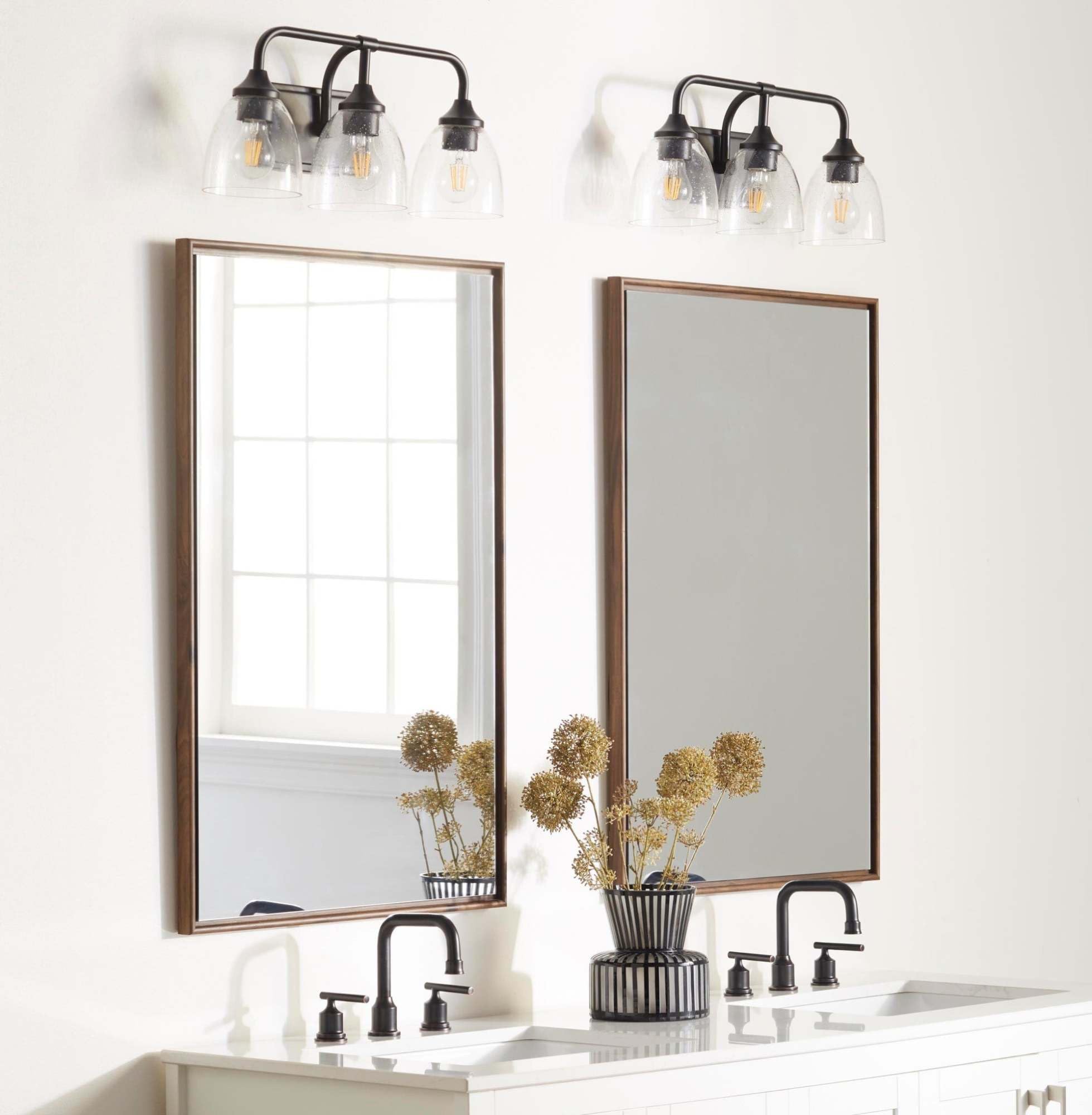 Quorum 5059-3-286 Transitional 3-Light Bathroom Vanity Light Fixture - Bronze/Dark Finish - Enclave Collection - Perfect for Modern Bathroom & Powder Room Lighting
