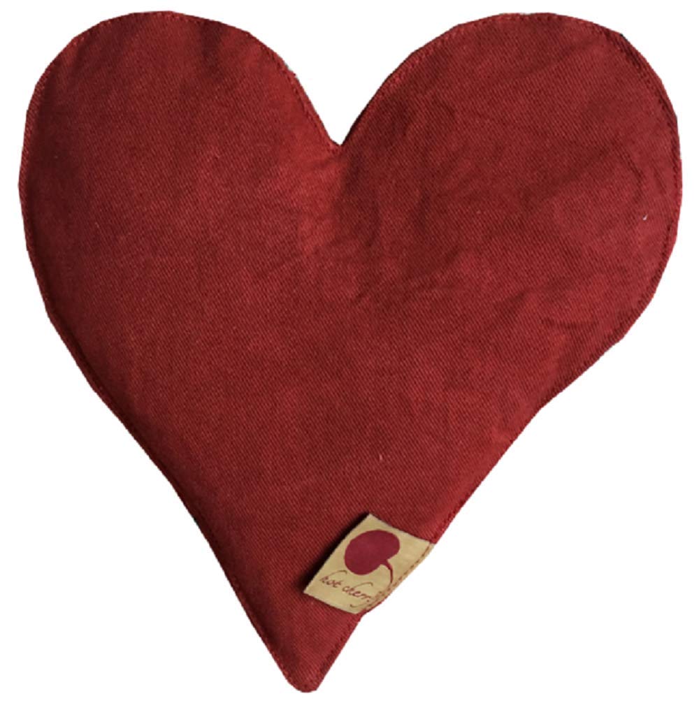 Heart-Shaped Cherry Pit Pillow - Red Denim Hot & Cold Therapy for Neck Pain Relief, Microwavable & Washable Moist Heat Pack - Perfect Sleep Aid & Get Well Gift for Women & Men - Use for Headaches, Muscle Soreness & Post-Surgery Recovery